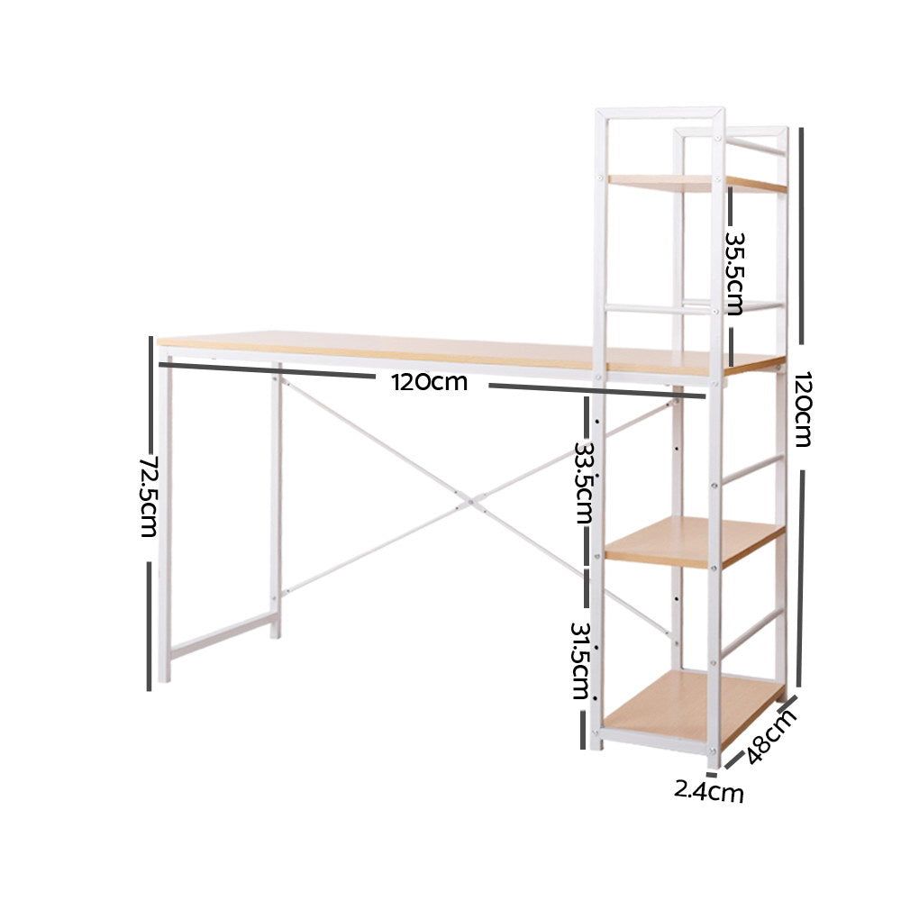 Premium Henderson 1200mm White Metal Desk with Oak Top & Storage Shelves - Perfect for Home Office, Study Room & Workspace Organization