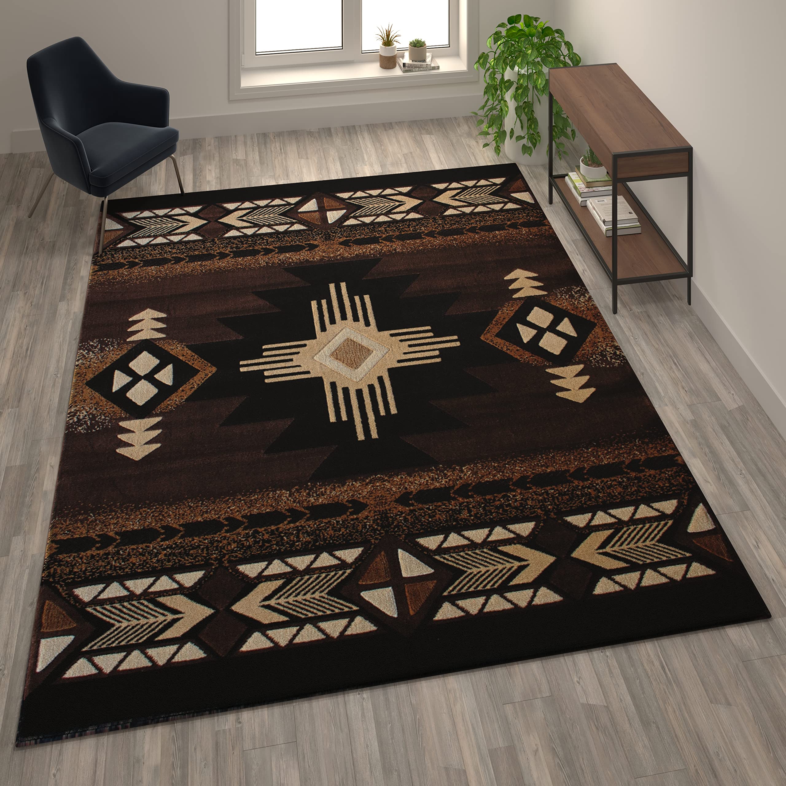 Flash Furniture Mohave Traditional Southwestern Style Area Rug 8'x10' - Rustic Chocolate Accent Rug with Olefin Fibers & Jute Backing - Perfect for Living Room, Bedroom, or Southwestern Home Decor