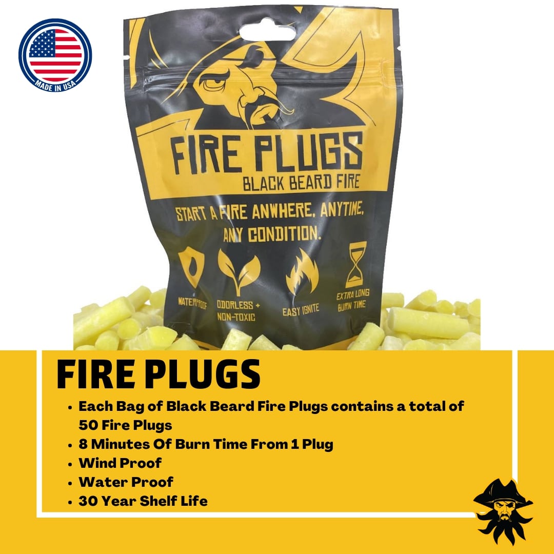 Black Beard Fire Plug Kit - Waterproof Fire Starter Kit for Camping, Hiking & Outdoor Survival | Emergency Fire Starting Tool