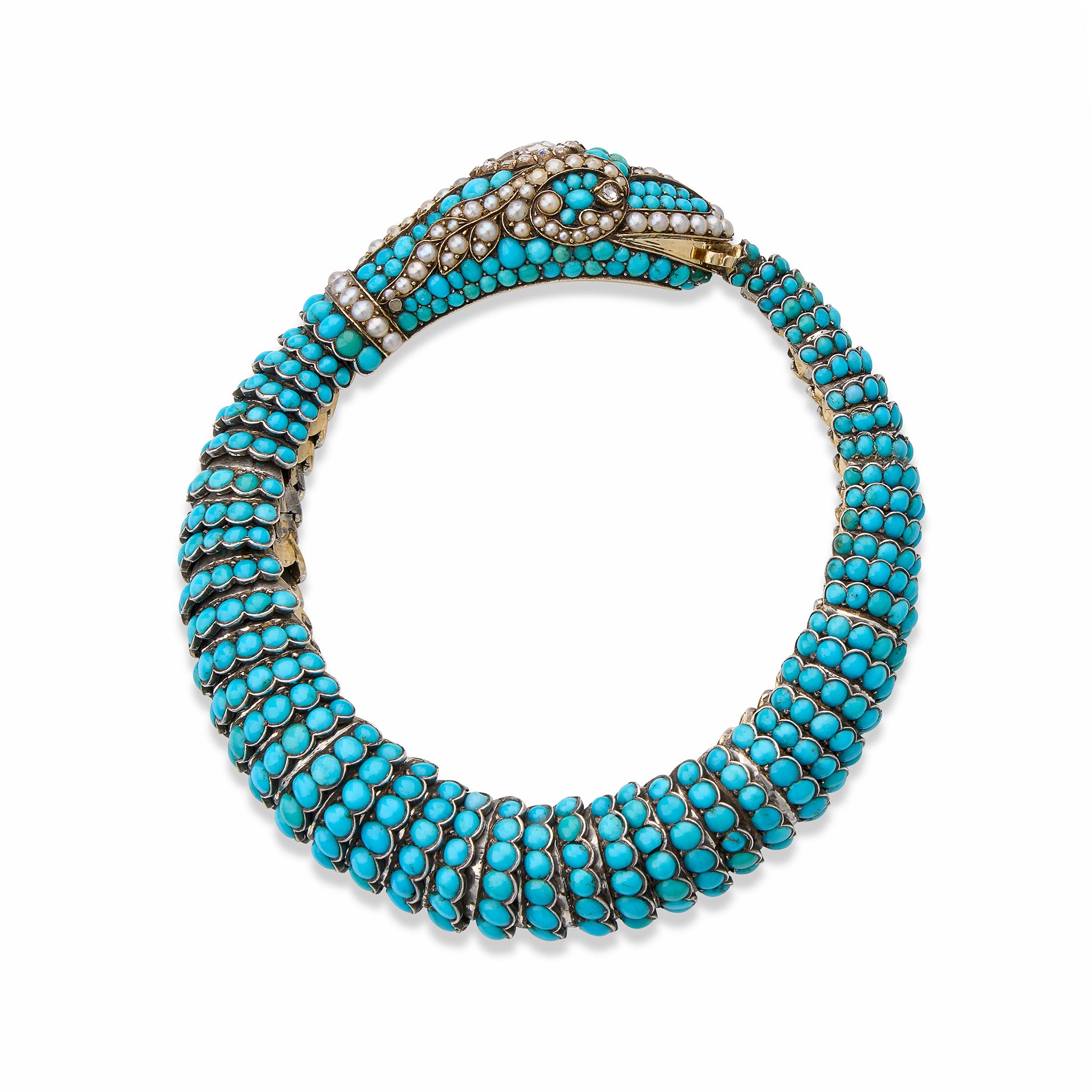Vintage Turquoise Diamond Pearl Snake Bracelet - Elegant Jewelry for Women, Perfect for Parties, Weddings & Special Occasions