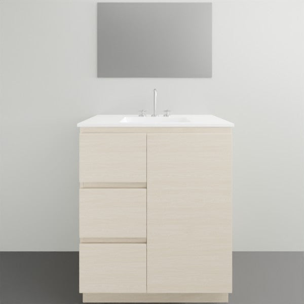 ADP Glacier Lite Door and Drawer Trio Vanity Set with Ceramic Top - Modern Bathroom Storage Solution for Small Spaces, Perfect for Powder Rooms & Guest Baths