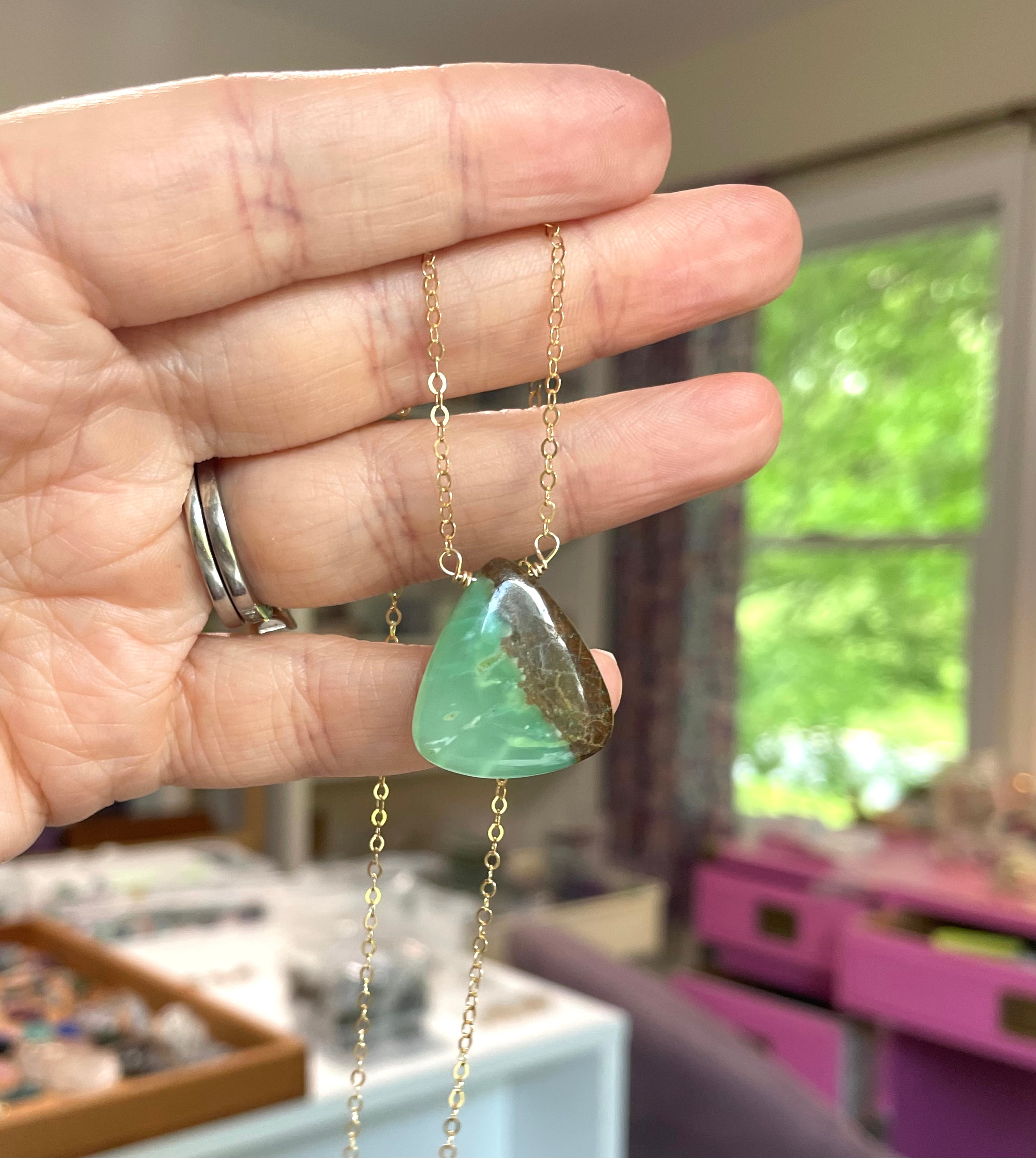 Natural Chrysoprase Gemstone Pendant Necklace - 16