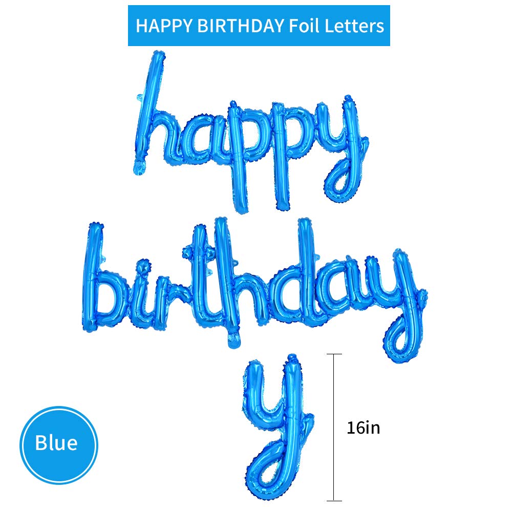 BEISHIDA 16 Inch Blue Happy Birthday Mylar Foil Balloons & Banner Set - Ocean Theme Party Decorations for Kids & Adults - Perfect for Birthday Celebrations, Baby Showers & Graduation Parties