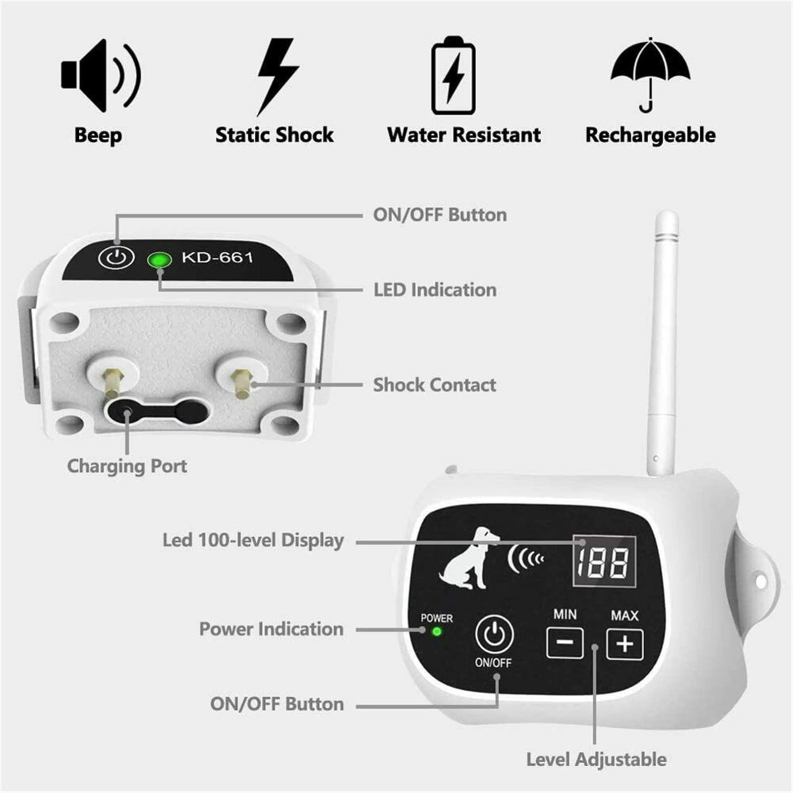 Wireless Dog Fence System - Adjustable 80-1640ft Electric Pet Containment with IP67 Waterproof Rechargeable Training Collar | Safe Boundary Solution for Small/Medium/Large Dogs (1-3 Dogs) | Perfect for Backyard, Farm & Outdoor Pet Training