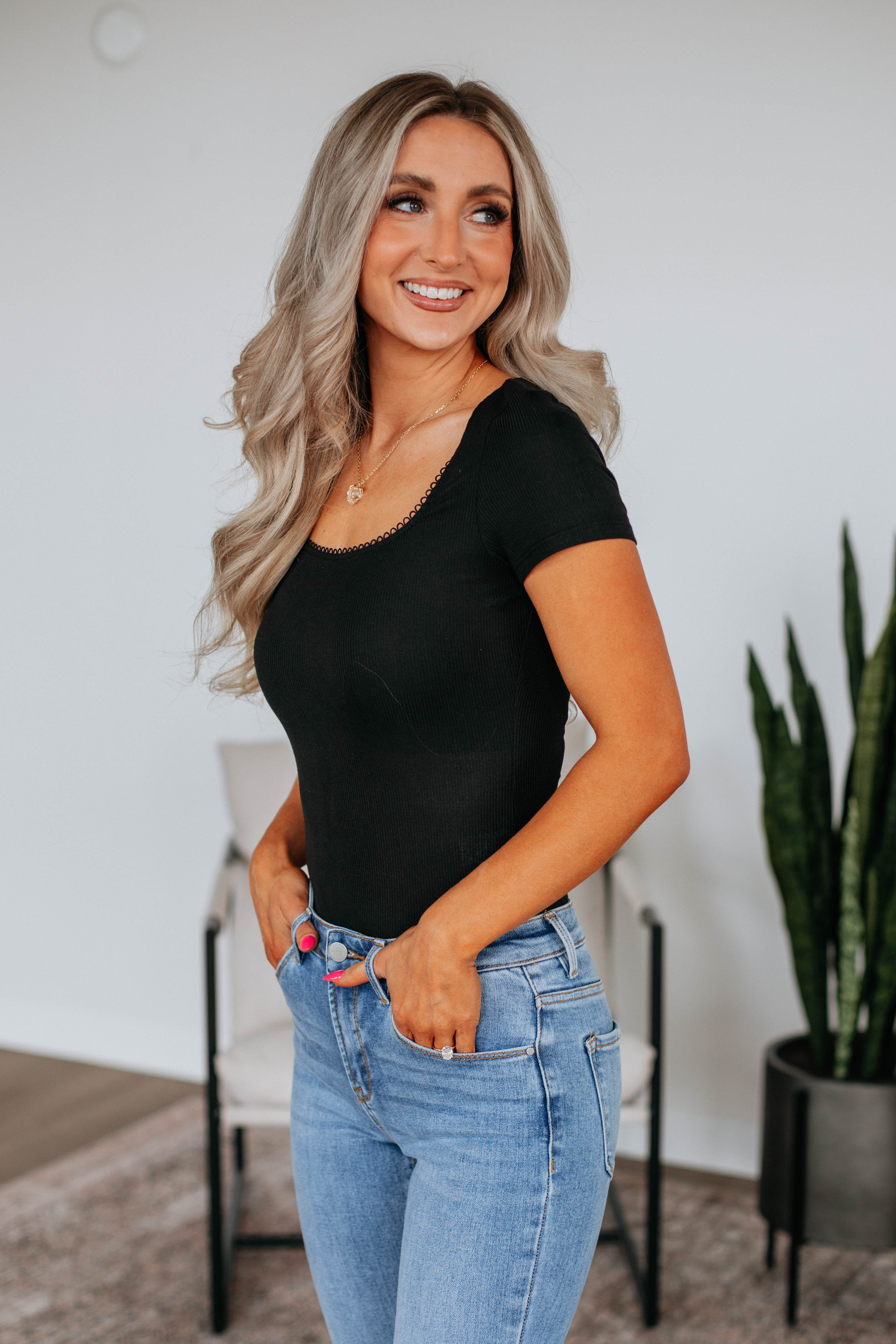 Elle Ribbed Bodysuit for Women - Stretchy Black Bodycon Shirt | Perfect for Layering, Date Night & Casual Outfits