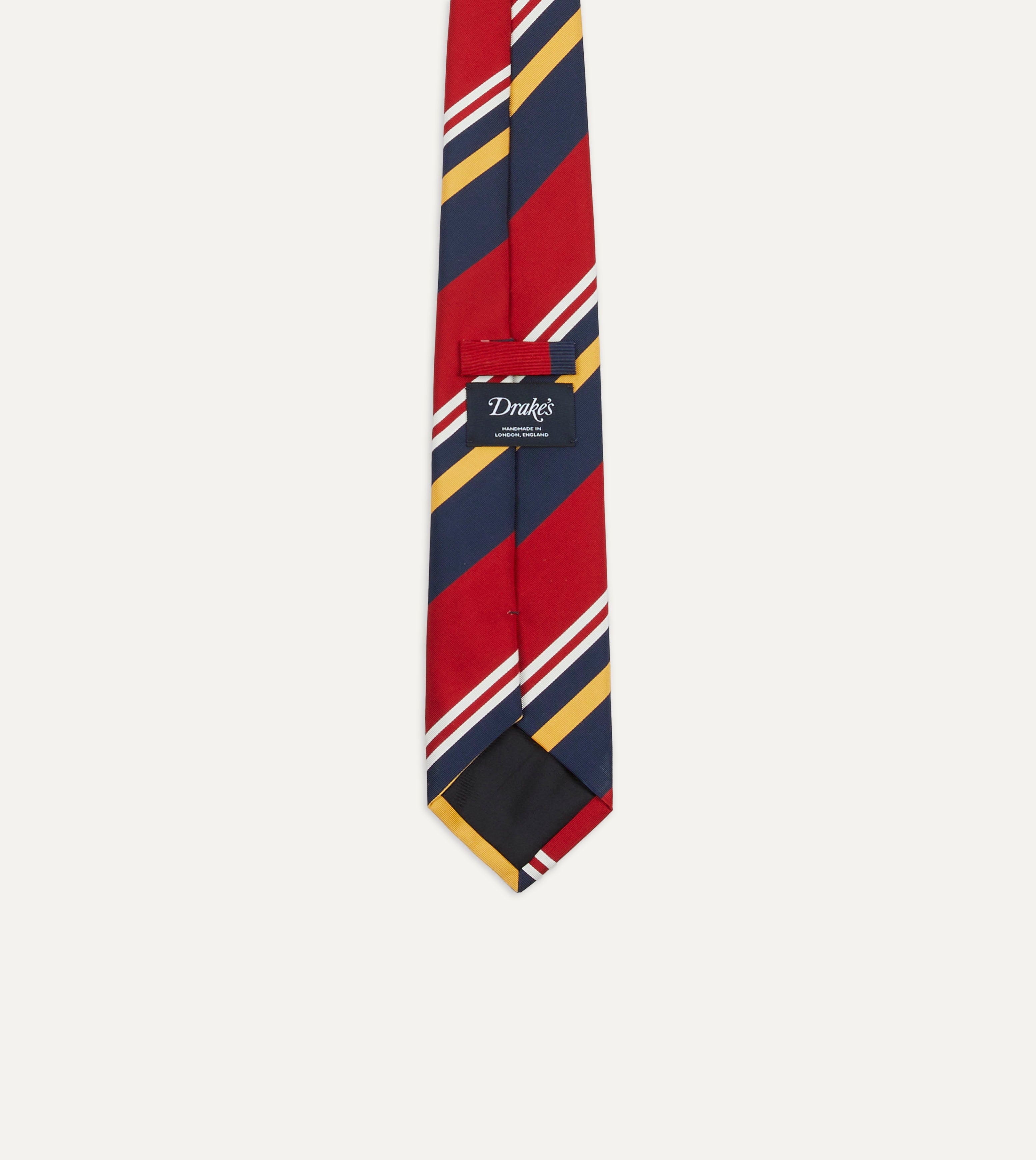 Navy, Red & Yellow Baiadera Stripe Mogador Tipped Necktie - Elegant Silk Tie for Business, Weddings & Formal Occasions