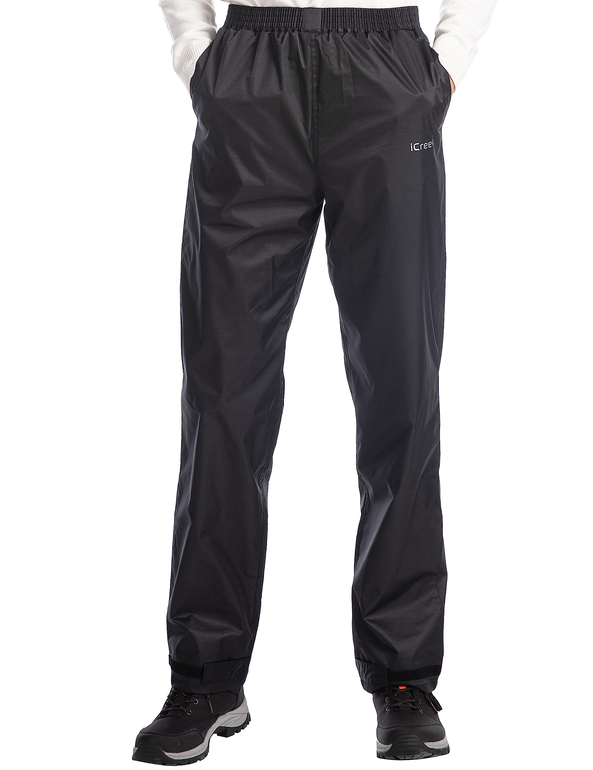 **iCreek Men's Waterproof Rain Pants - Lightweight, Windproof & Breathable Over Pants for Hiking, Golf, Fishing - Perfect for Outdoor Work & Rainy Day Adventures**