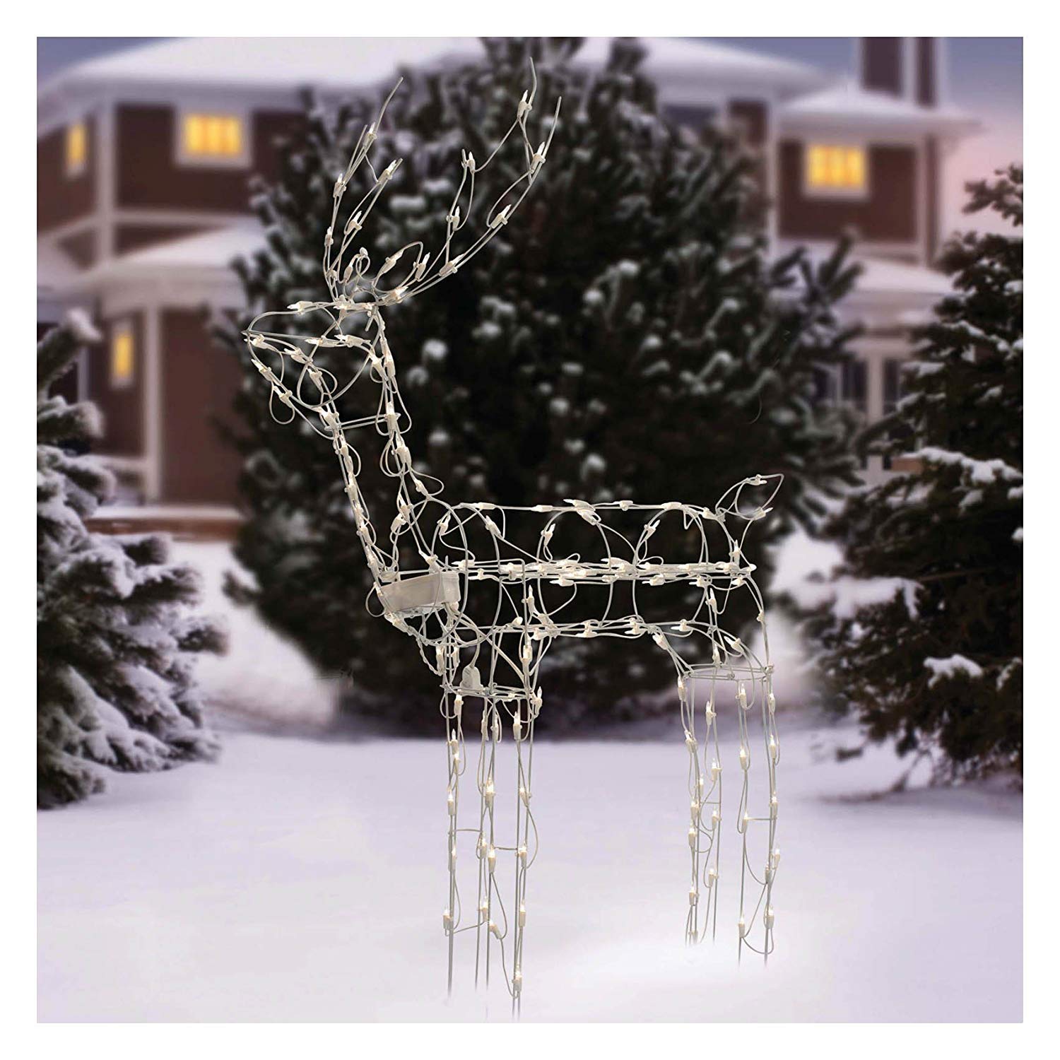 Animated 3D Lighted Moving Buck Reindeer Christmas Yard Decoration - 48 Inch Tall Outdoor Holiday Decor for Lawn, Garden, and Porch