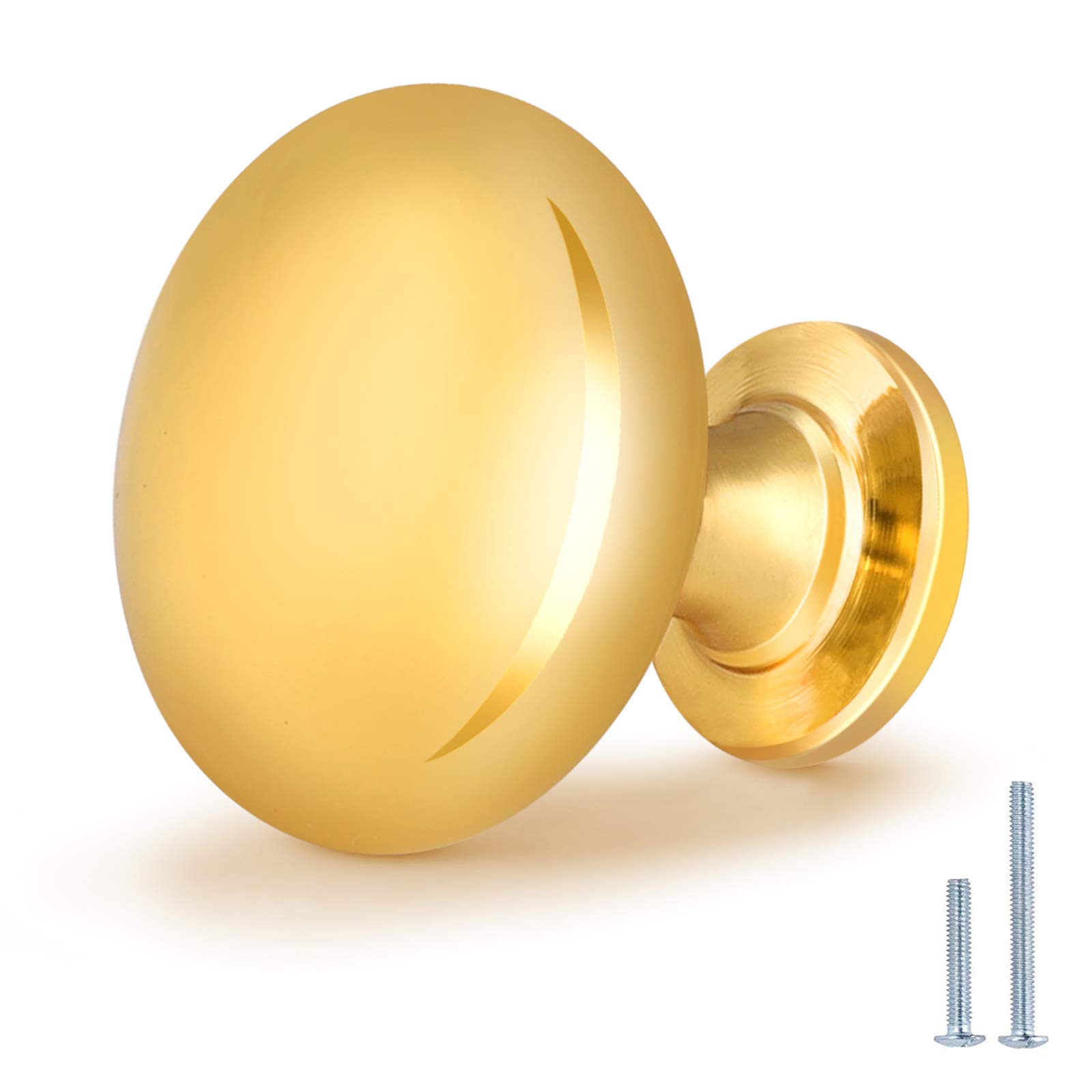 15 Pack Polished Gold Drawer Knobs - Solid Brass Kitchen Cabinet Hardware - Euro Style Round Dresser Knobs (1-1/5