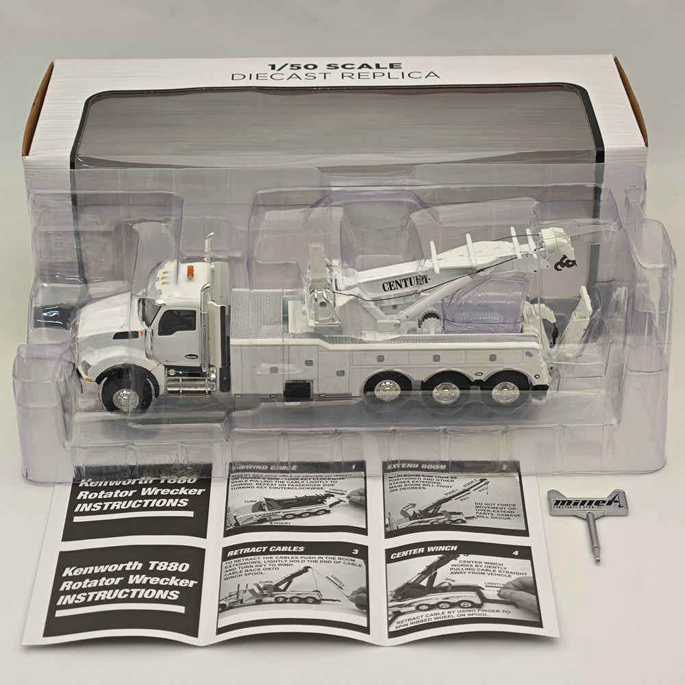 FIRST GEAR 1/50 Scale Kenworth T880 Diecast Truck with Century Model 1060 Rotator Wrecker - White Collectible Model Car (50-3467) - Perfect for Truck Enthusiasts, Diecast Collectors, and Display Showcases
