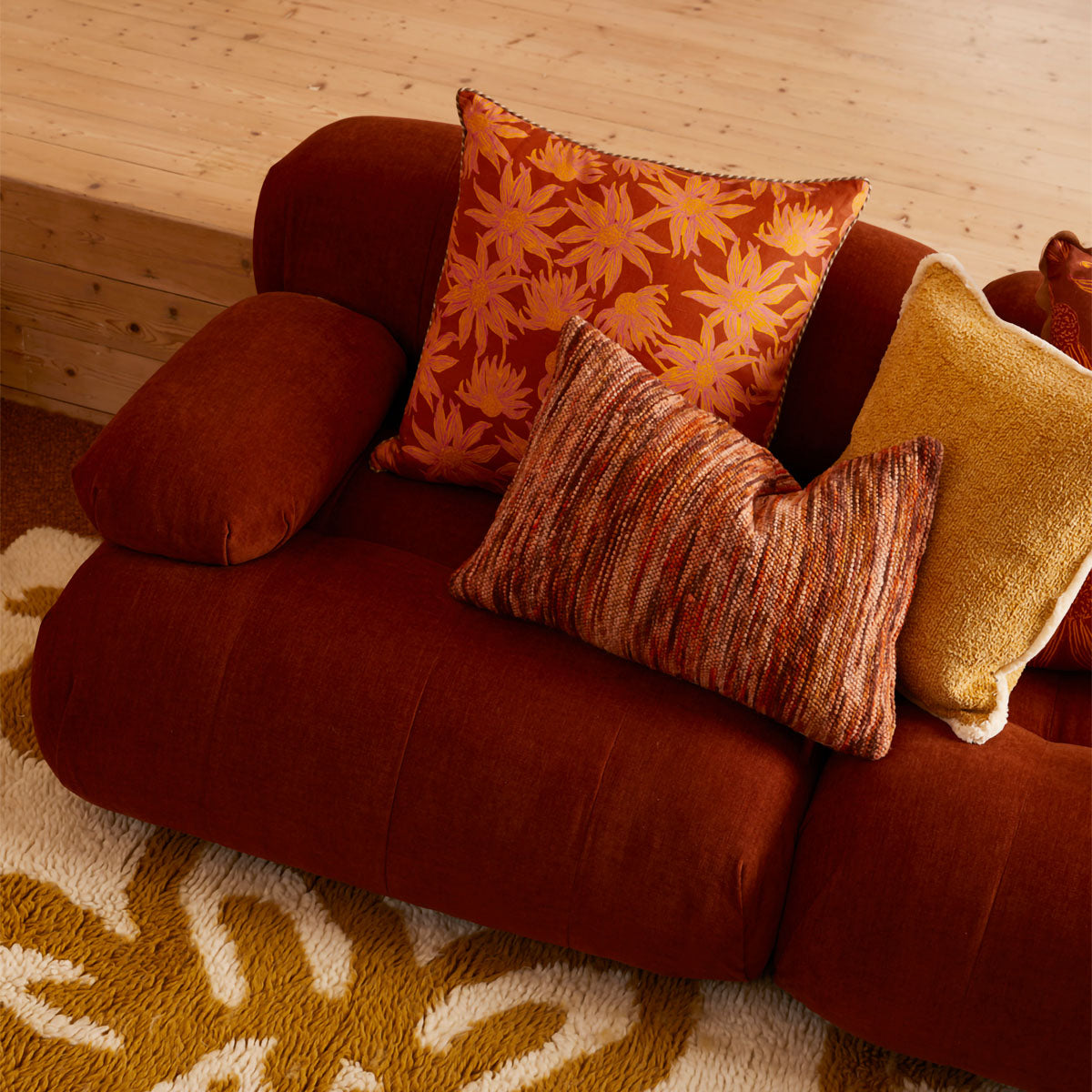 Bowie Textured Velvet 3-Seater Sofa in Terracotta - Modern Living Room Furniture for Small Spaces & Apartments