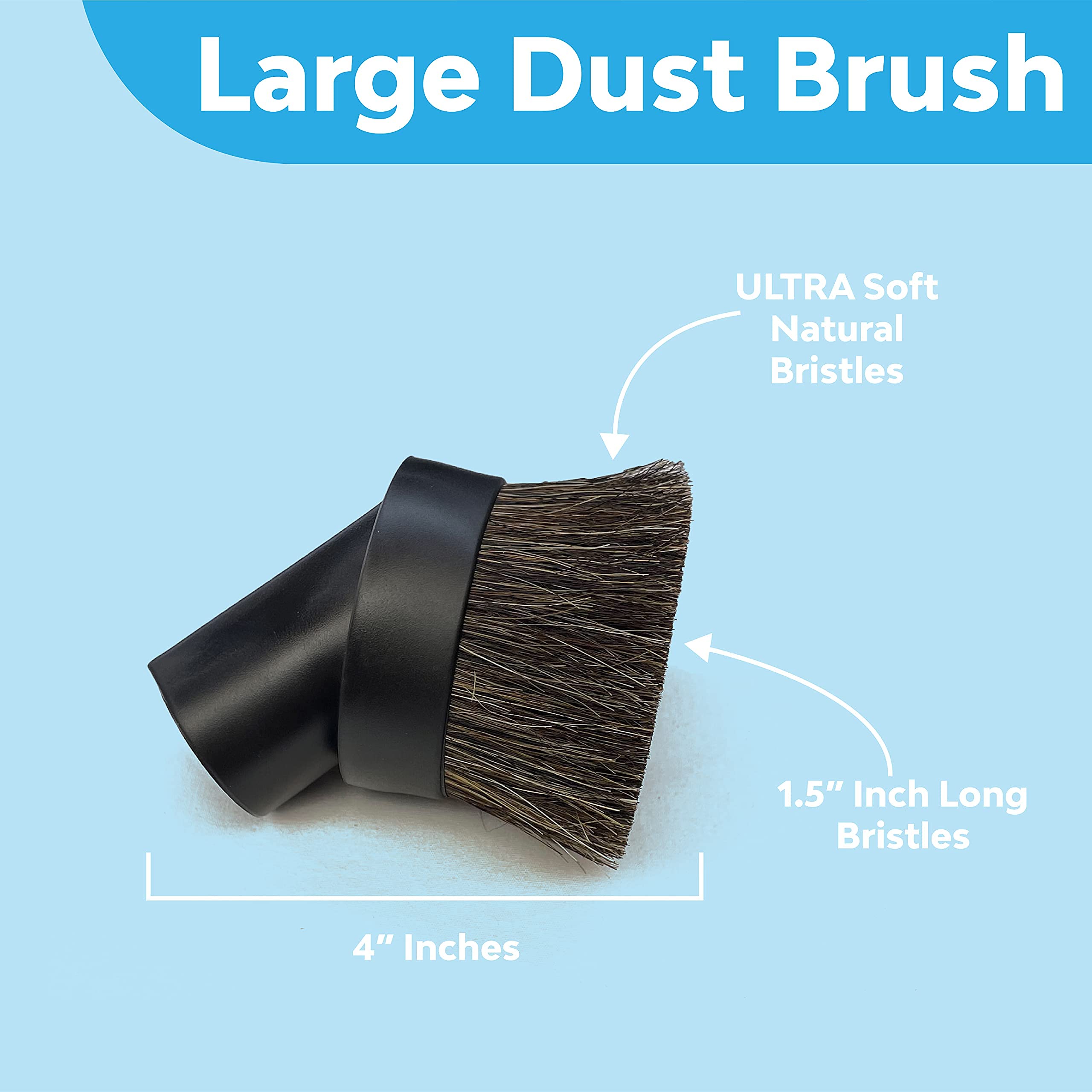 WesselWerk 2.8-inch Soft Natural Bristle Dust Brush Vacuum Attachment - Perfect for Furniture, Car Interiors & Hard-to-Reach Areas Cleaning