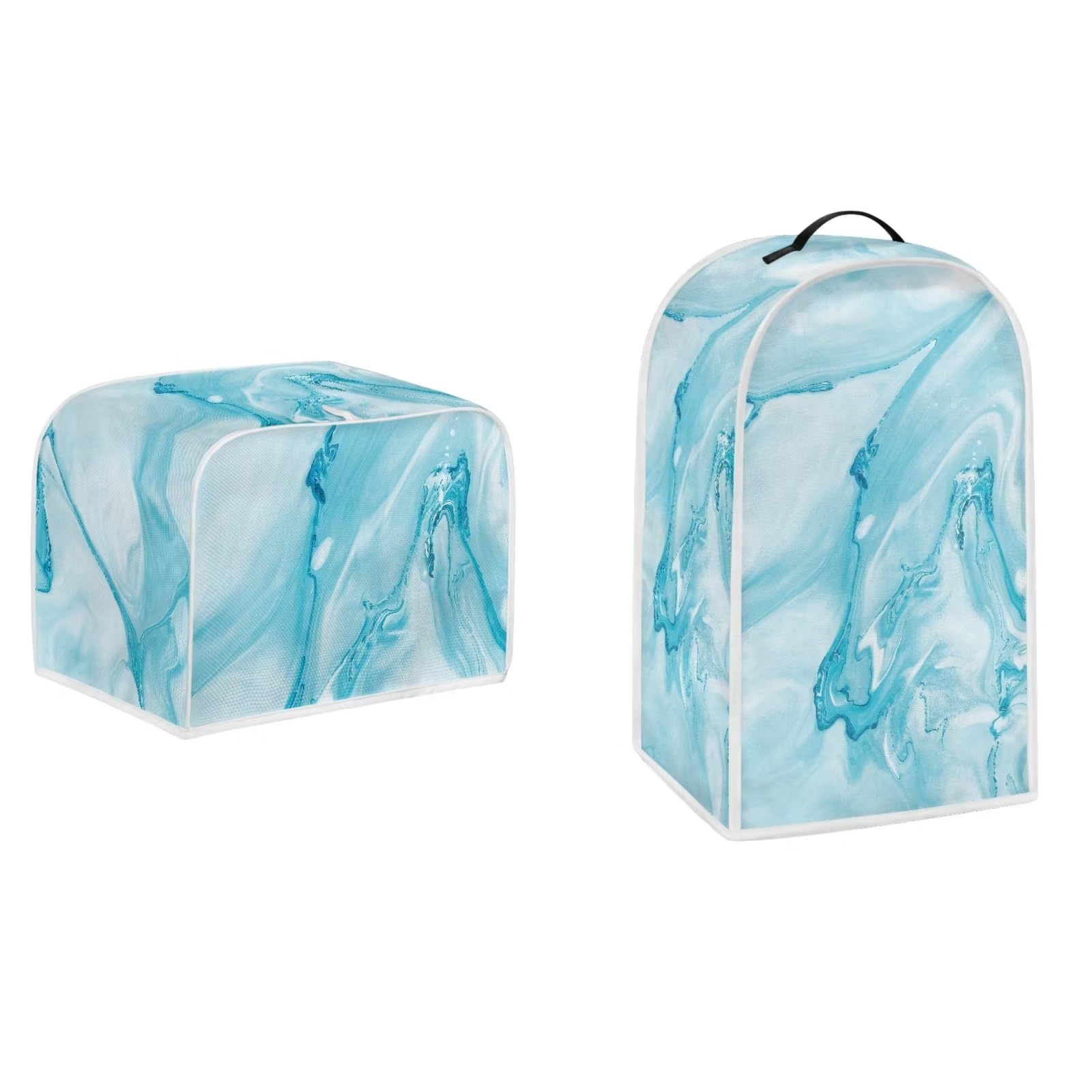 White Blue Marble Pattern Washable Appliance Covers Set - Blender, Bread Maker & 4-Slice Toaster Dust Protection | Stylish Kitchen Accessories for Countertop Organization & Home Decor