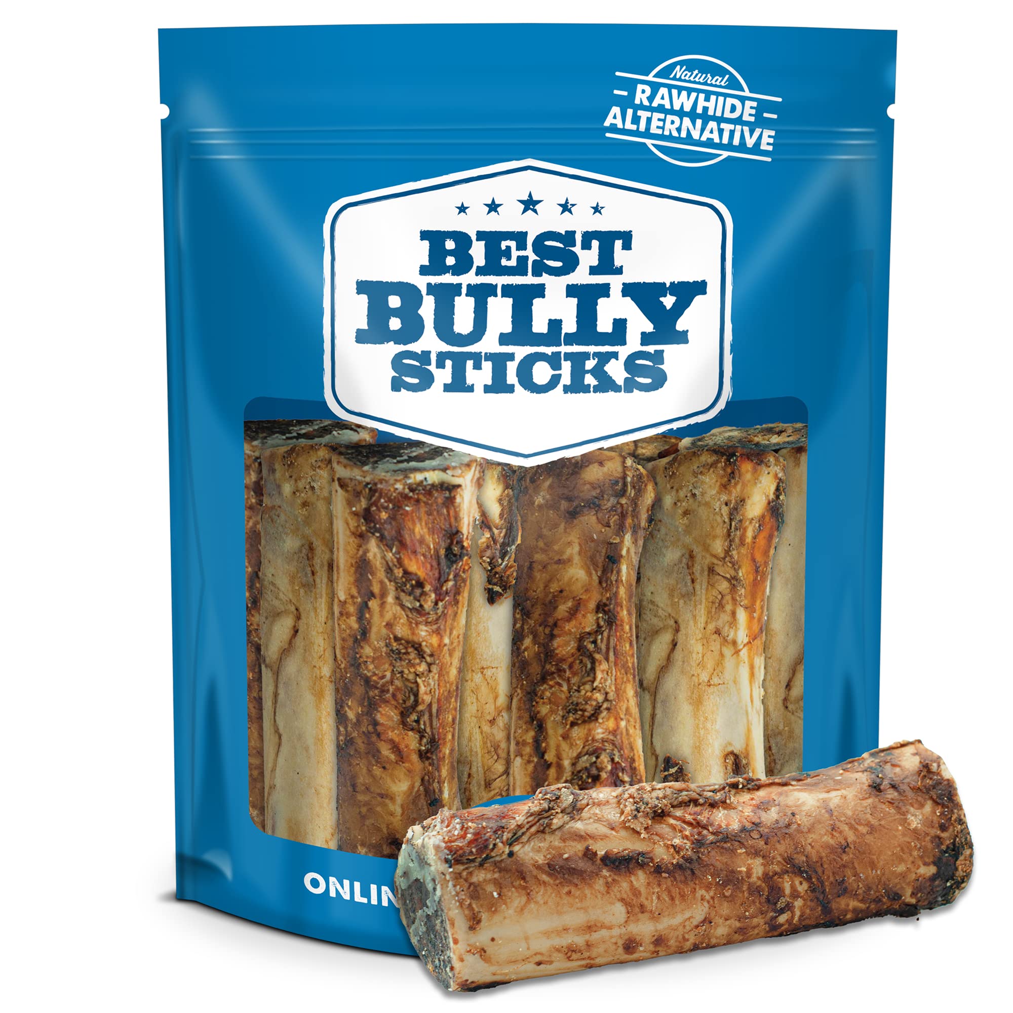 Premium Bully Sticks Marrow Bones for Dogs - 8 Pack of All-Natural Grass-Fed Beef Chews | Long-Lasting Dental Treats for Large Breed Dogs | USA Made Healthy Dog Snacks | Perfect for Training Rewards & Anxiety Relief