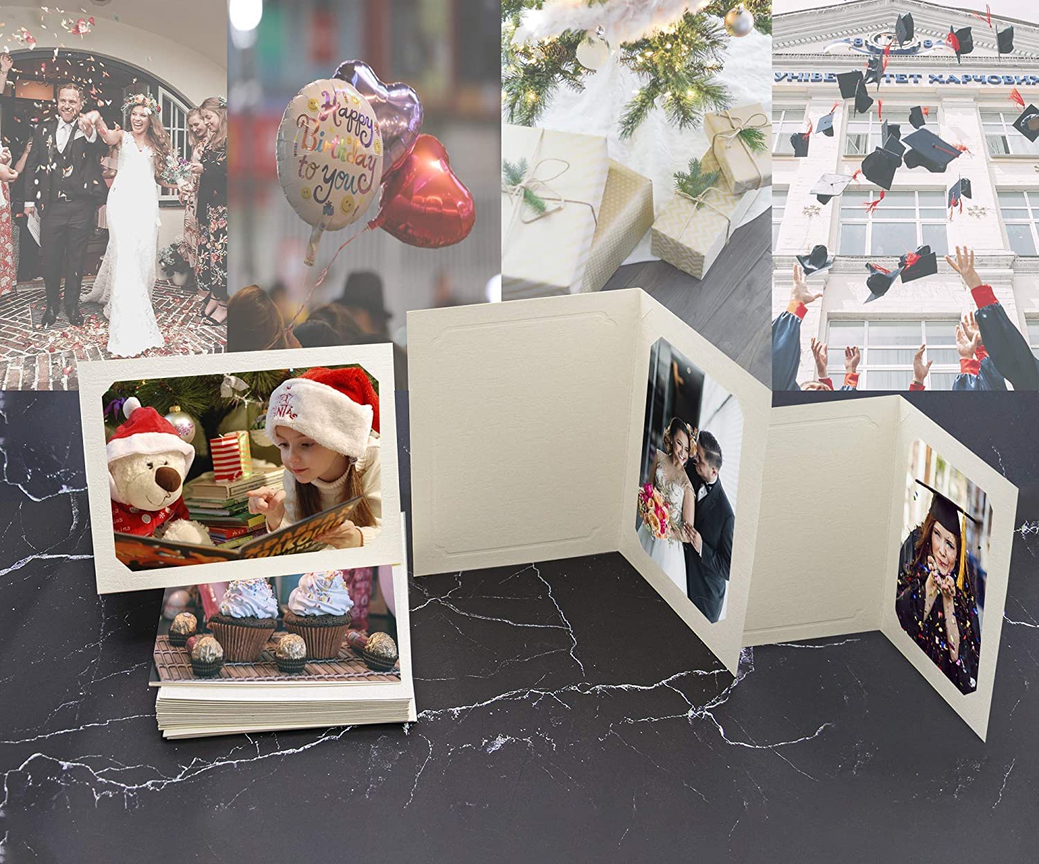 Golden State Art 25-Pack 4x6 or 5x7 Photo Folders - Ivory Cardboard Picture Frames & Paper Frame Cards for Greetings, Invitations, Graduation, Christmas, Wedding (Perfect for Scrapbooking & Event Keepsakes)