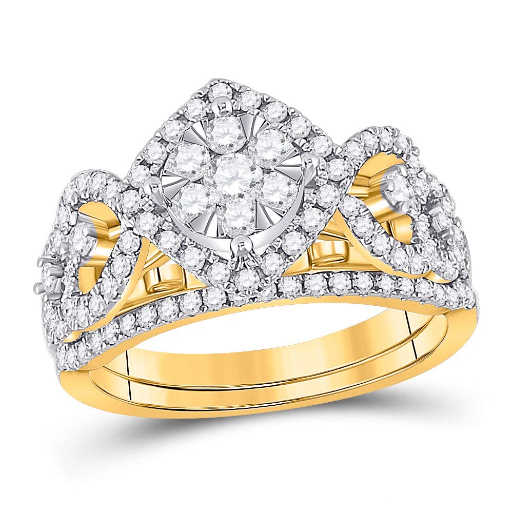 14Kt Yellow Gold Women's Round Diamond Bridal Wedding Engagement Ring Set 1.00 CTTW - Perfect for Proposals, Anniversaries & Special Occasions