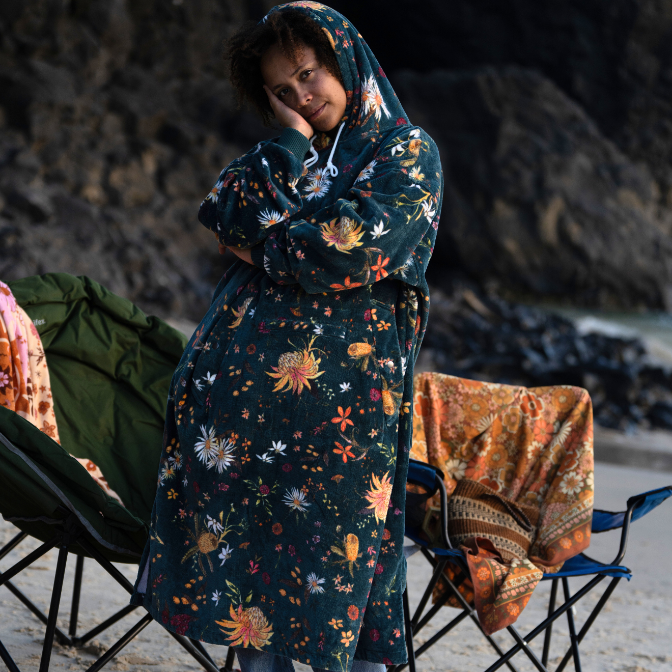 Native Botanical Changing Towel Poncho with Long Sleeves - Quick Dry, Lightweight & Stylish for Beach, Pool, Yoga & Outdoor Activities