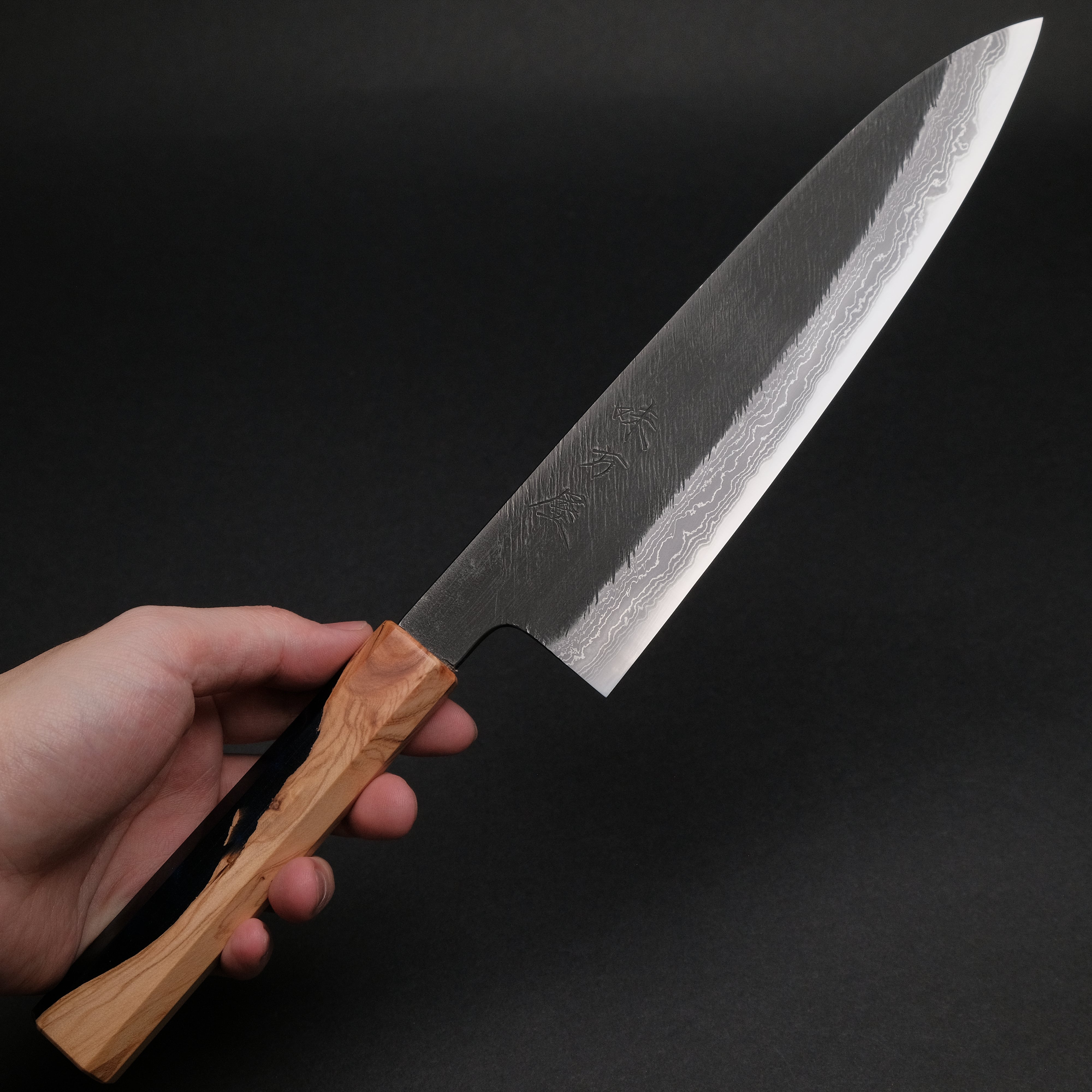 Ajikataya White #2 Matsuba Damascus Gyuto 210mm Japanese Chef Knife with Olive Wood & Resin Handle - Premium Kitchen Knife for Sushi, Meat Cutting & Professional Cooking (#11)