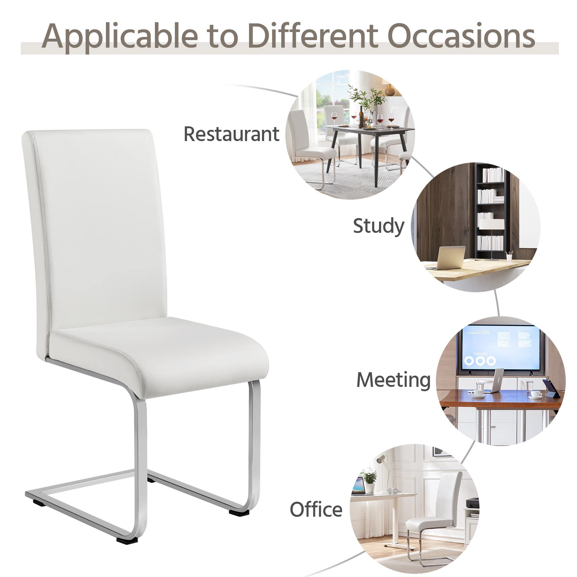 Premium White Leather Dining Chairs Set of 2 - Modern Padded Seat Metal Leg Chairs for Dining Room, Kitchen & Living Room - Elegant Home Furniture for Family Gatherings & Dinner Parties