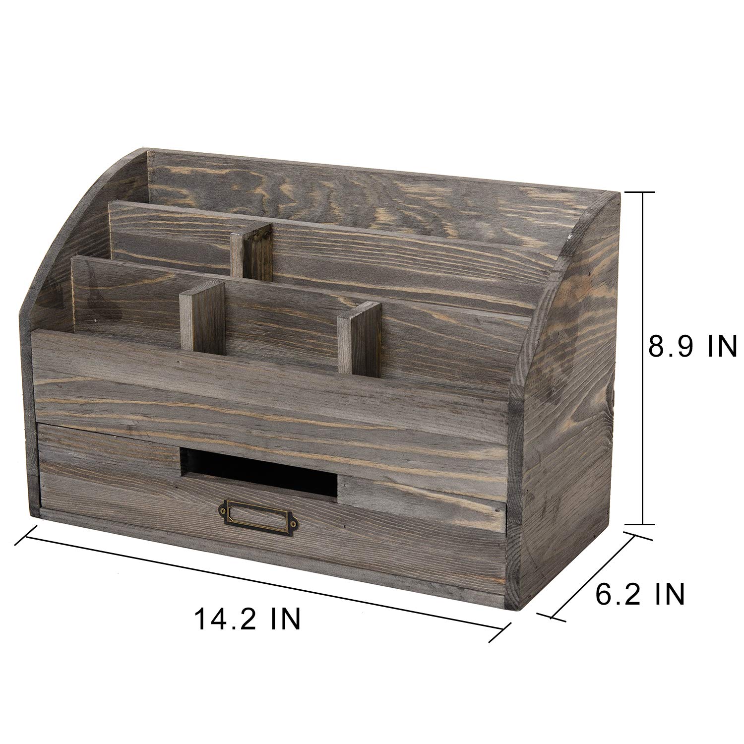 Distressed Rustic Wooden Office Desk Organizer - 5 Compartments with 2 Drawers, Counter Desk Tabletop Desktop Mail Rack for Pens, Notebooks, Folders, Pencils & Office Supplies (Rock Grey) - Perfect for Home Office, Workspace Organization & Small Business Storage