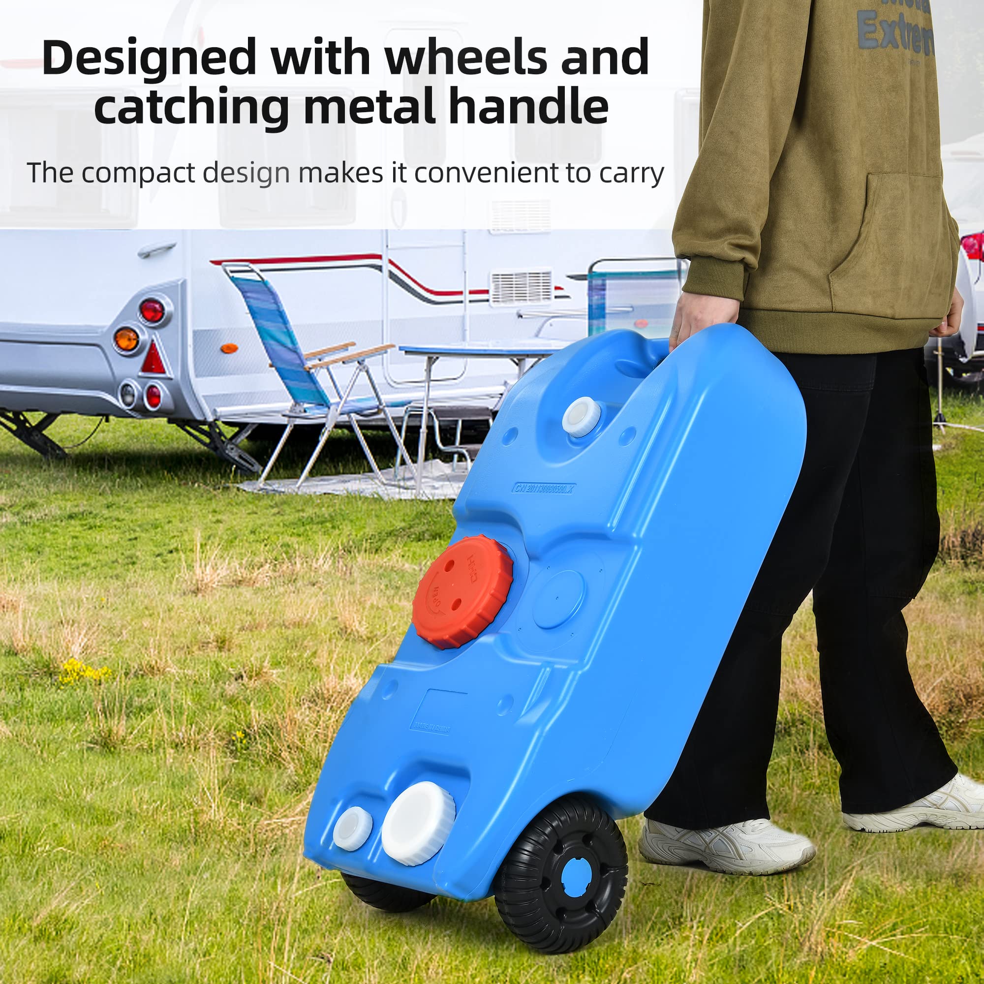 YITAHOME 10.6 Gallon Large Capacity Portable Water Storage Tank with Metal Handle - Odor-Free Camper Water Container with Wheels, Filling Port, Hose & Faucet - Perfect for RV Camping, Outdoor Adventures & Emergency Water Supply (Blue)