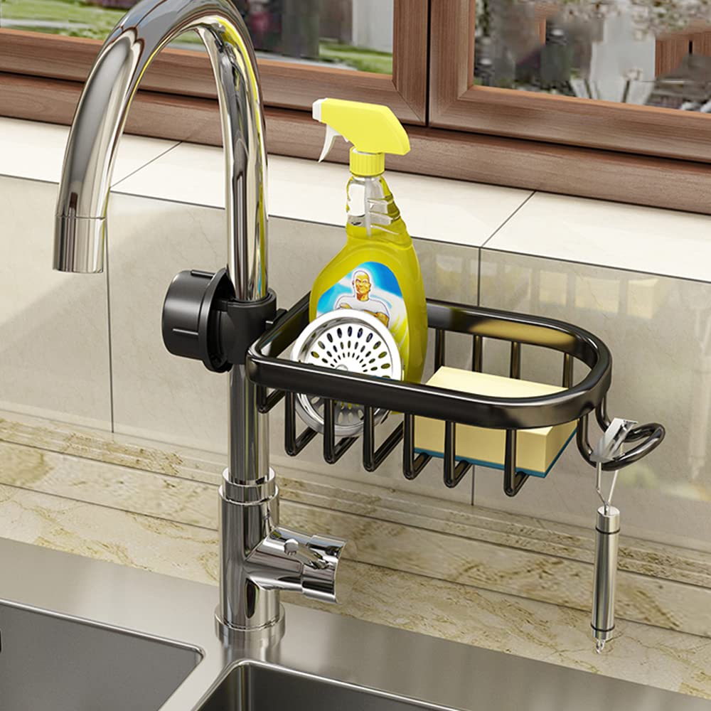 Aluminum Sink Caddy Organizer - Sponge & Soap Holder for Kitchen & Bathroom