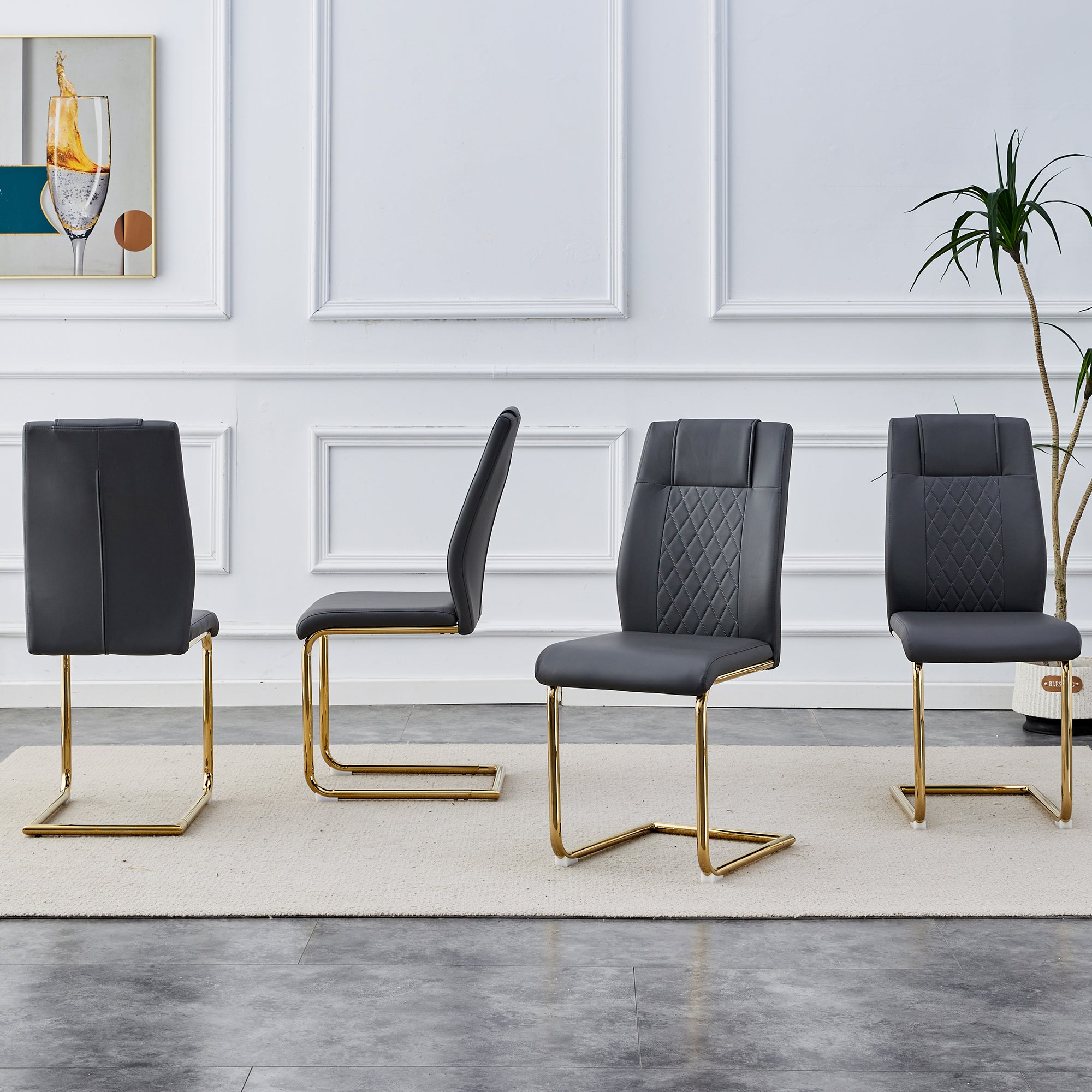 Stylish Faux Leather Cushioned Chairs with Metal Legs - Set of 6 (Gray PU Leather) for Living Room, Kitchen, Bedroom & Dining Room - Perfect for Home Decor & Guest Seating