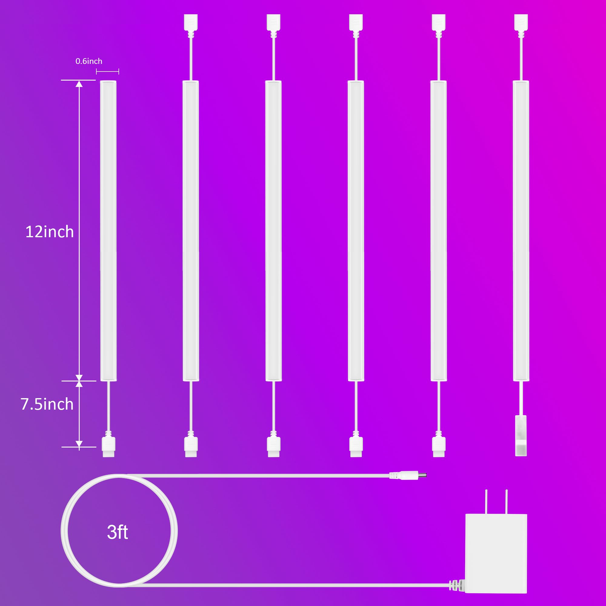 6-Piece RGB Under Cabinet Lighting Kit with Smart App & Remote Control - Dimmable LED Lights for Kitchen, Counter, Workbench & Desk - Perfect for Task Lighting, Ambient Decor & Workspace Illumination