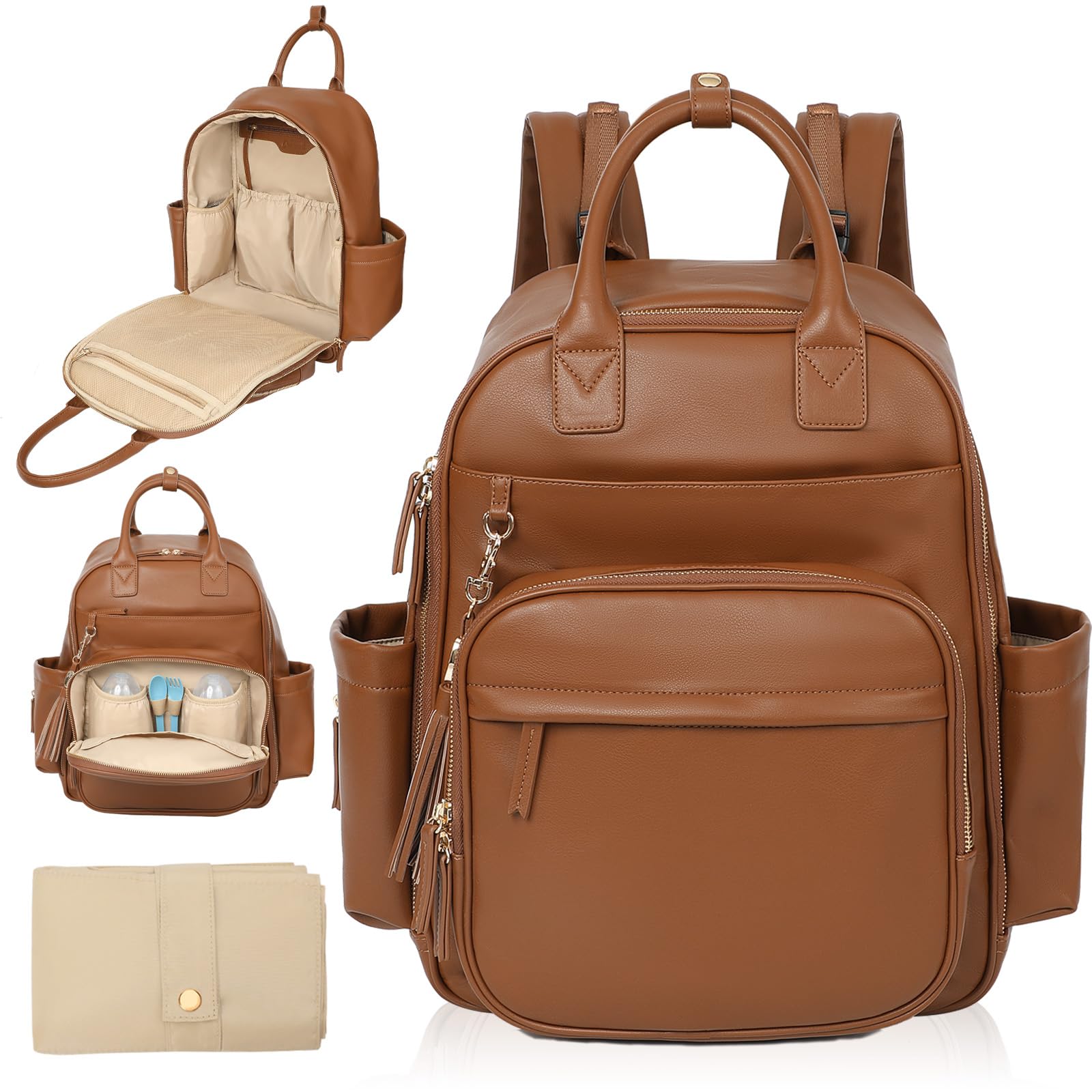 Premium Leather Diaper Backpack for Travel - Large Baby Bag with Changing Pad | Stylish & Spacious Diaper Bag for Moms, Perfect for Outings, Air Travel & Daily Use