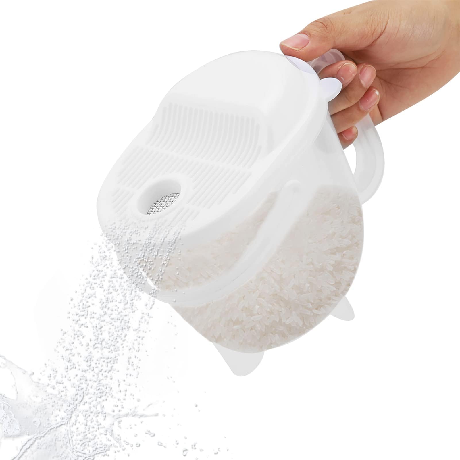 14oz Rice Washer & Grain Strainer - Plastic Quinoa, Rice, Bean Washing Bowl with Handle - Kitchen Colander for Vegetables, Fruits & Pasta - Perfect for Meal Prep & Healthy Cooking