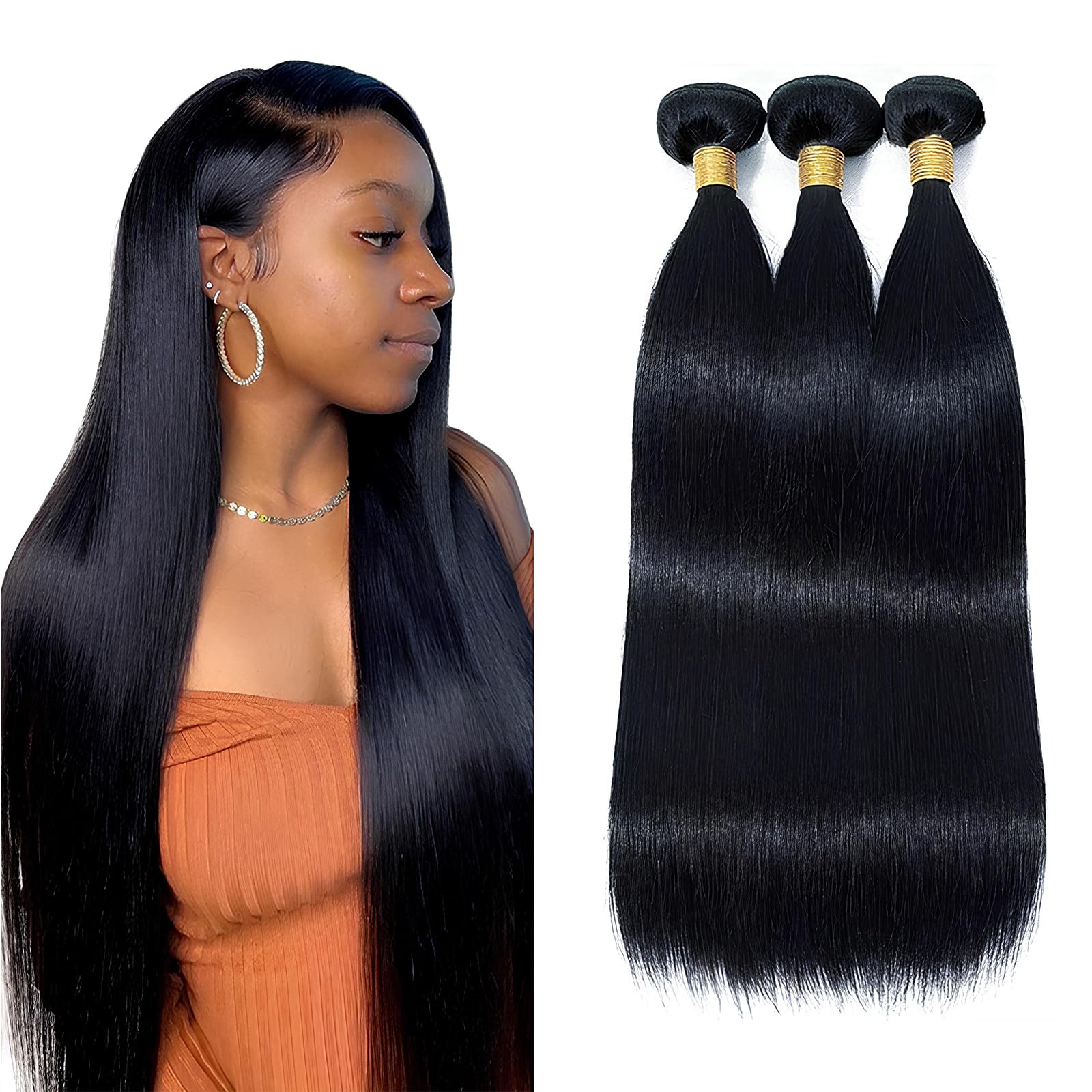 26 Inch Straight Brazilian Virgin Human Hair Bundles - 3 Bundles Deal Unprocessed Weave Extensions for Women | Natural Black Color | Perfect for Daily Styling, Salon Use & Special Occasions