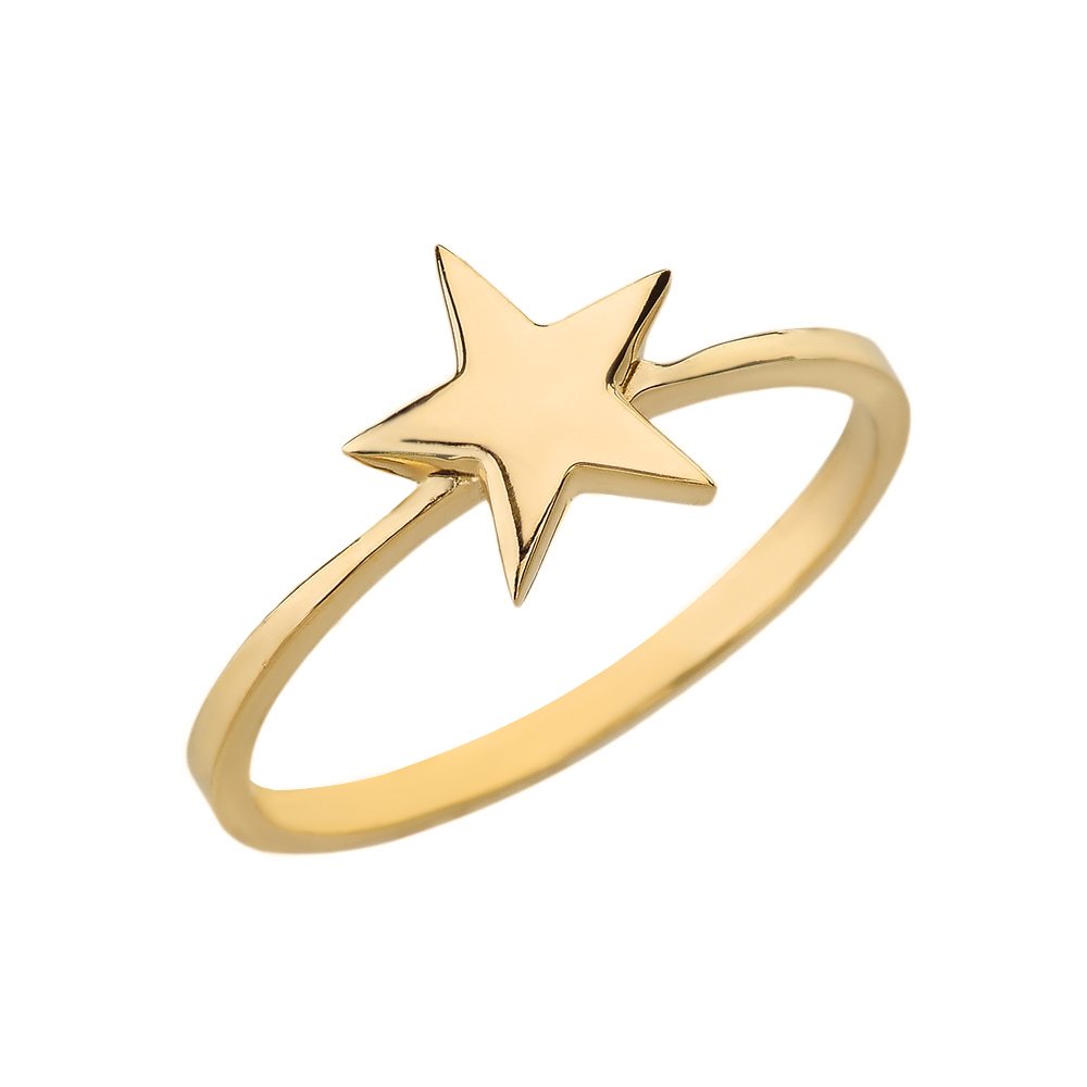 10K Yellow Gold High Polish Star Stackable Ring - Elegant Jewelry for Everyday Wear, Gift for Her, Stackable Rings for Women