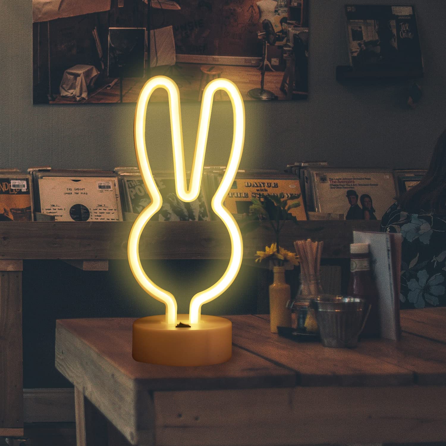 Easter Bunny Neon Sign with Base - Battery/USB Powered Rabbit Decor for Home, Nursery, Kids Room - Spring & Holiday Party Decorations (Warm White) - Perfect for Easter Celebrations, Bedroom Lighting, and Seasonal Home Decor