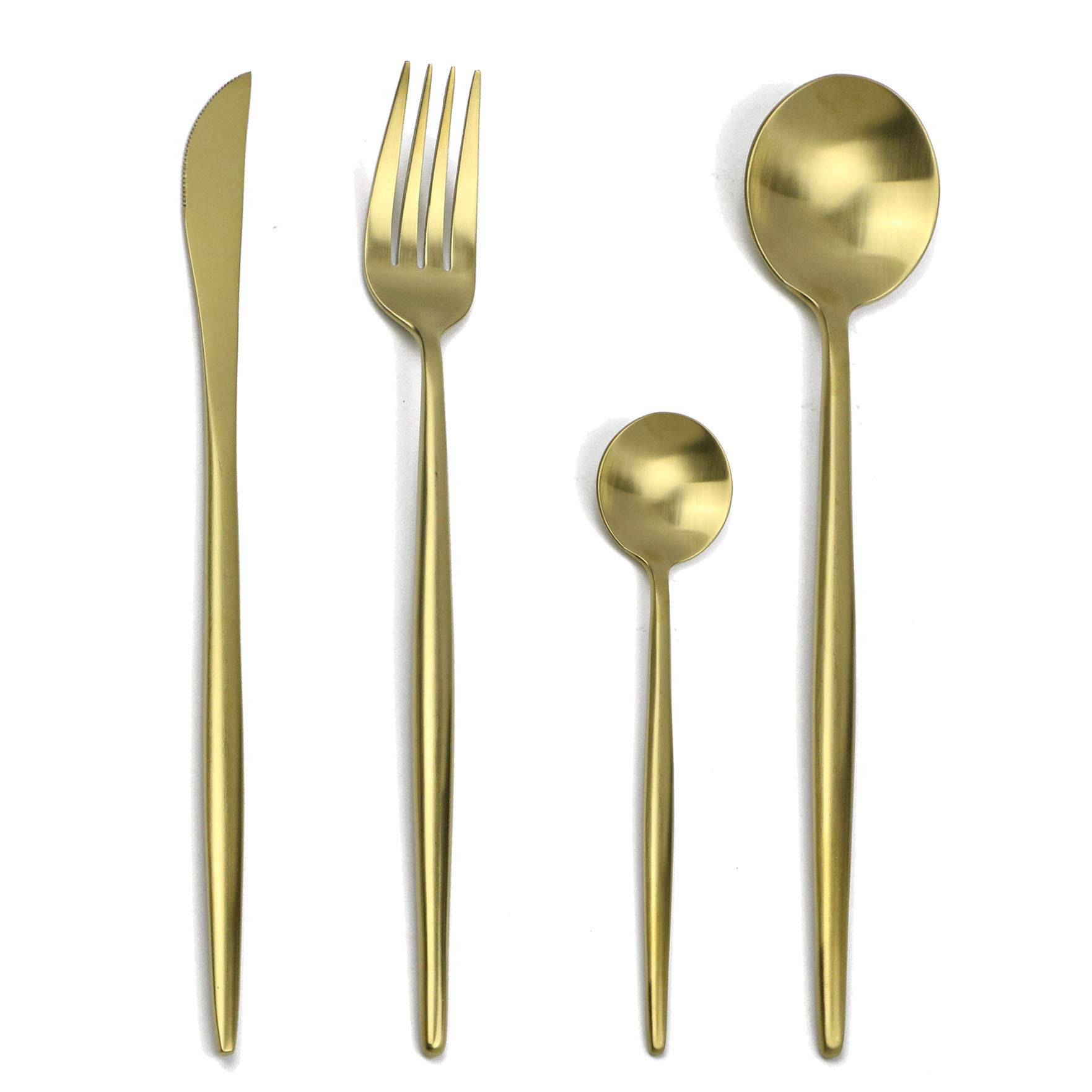 Premium 4-Piece Luxury Flatware Set - Matte Stainless Steel Cutlery with Gold Plating - Knife, Fork, Spoon & Salad Fork - Elegant Dinnerware for Formal Dining, Wedding Gifts & Restaurant Use (Color: Gold)