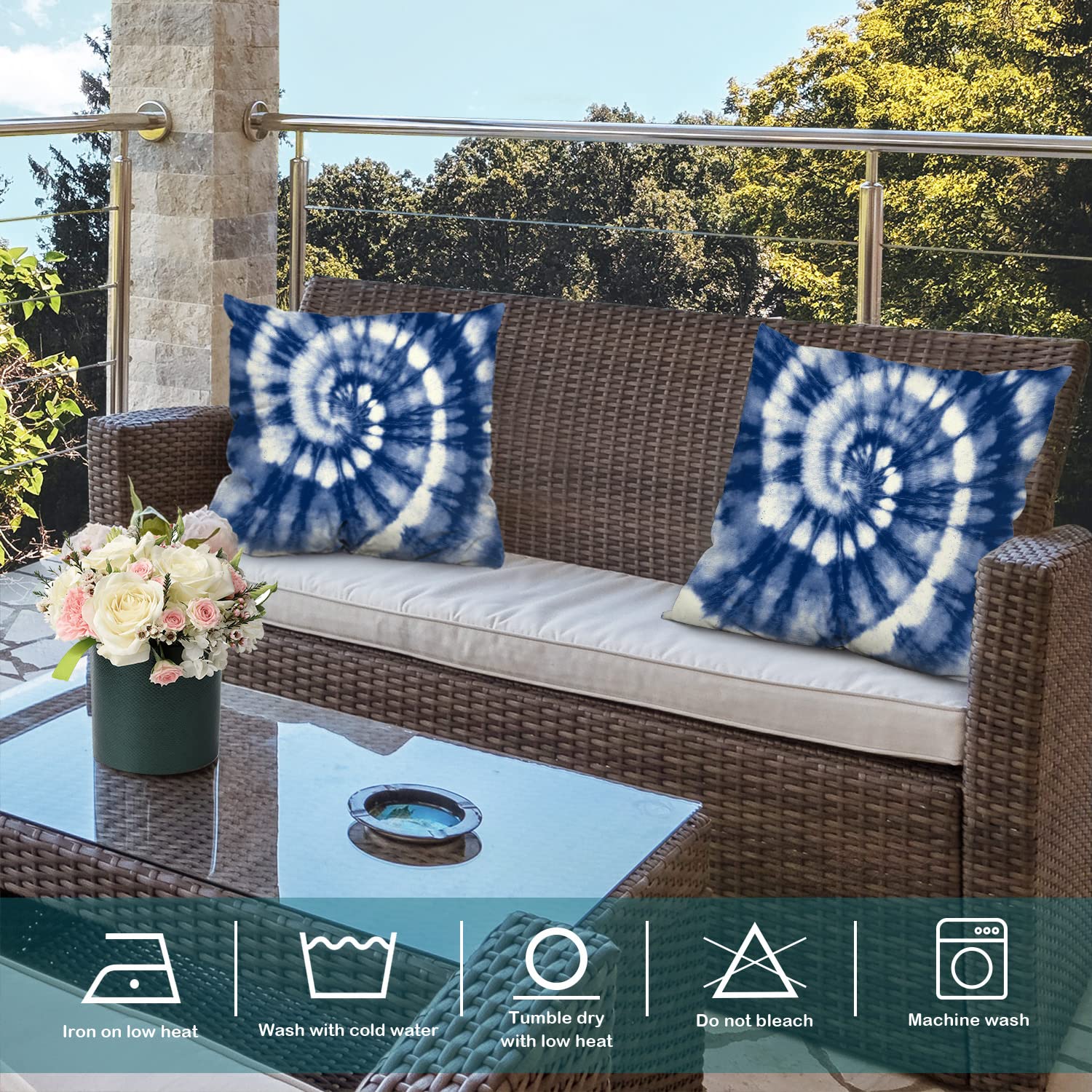 Batmerry Blue Indigo Spiral Throw Pillow Covers 22x22 Inch - Soft Blended Fabric Decorative Cushion Covers with Invisible Zipper for Sofa, Couch & Bed - Perfect for Living Room, Bedroom & Home Decor