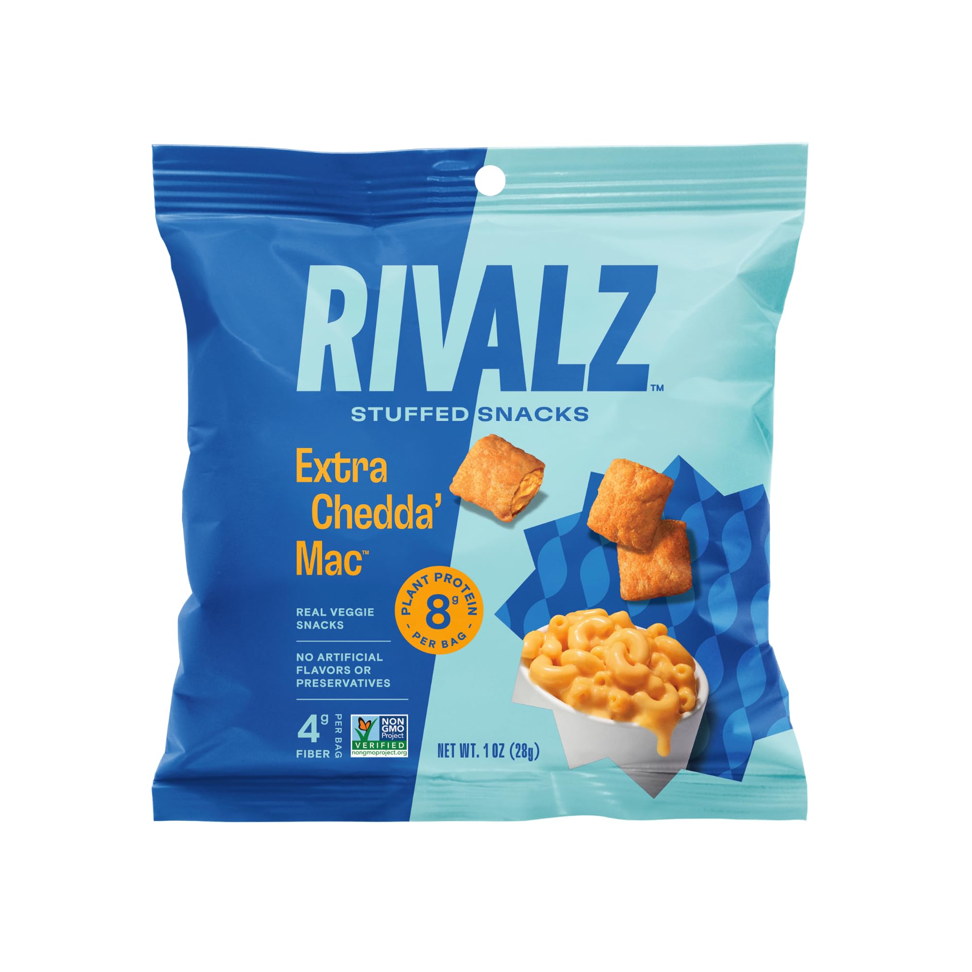 Extra Chedda' Mac High Protein Vegan Snacks - Gluten Free, Non-GMO, Plant Based Stuffed Snacks with Zero Added Sugar - Healthy Low Glycemic Snacks for Adults & Kids - 15 Count by Rivalz - Perfect for On-the-Go, Lunchboxes & Post-Workout Fuel