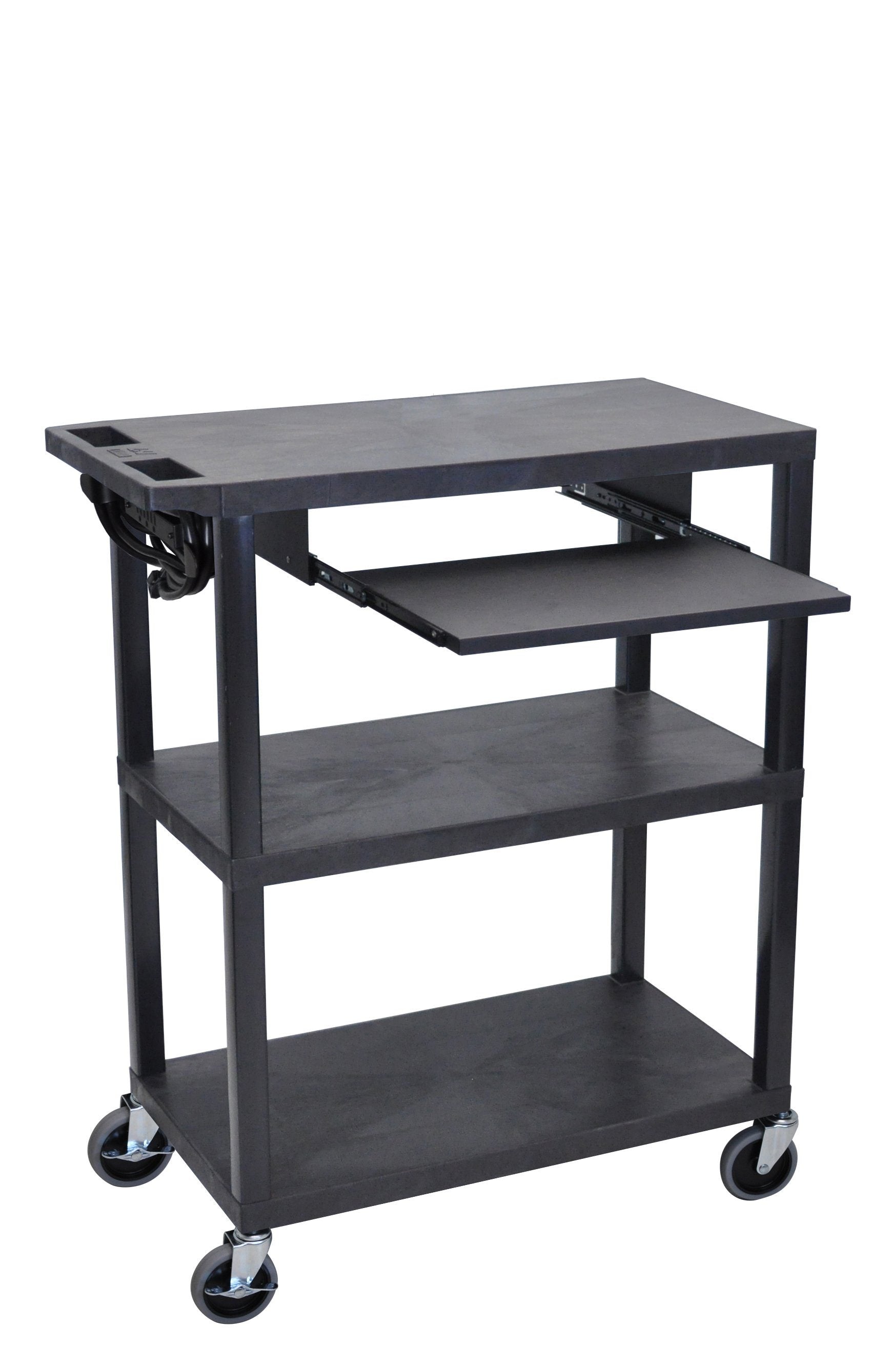 Luxor 3-Tier Flat Shelves with Pull-Out Shelf & Electric Black Presentation Station - Perfect for Retail Stores, Trade Shows, and Office Displays