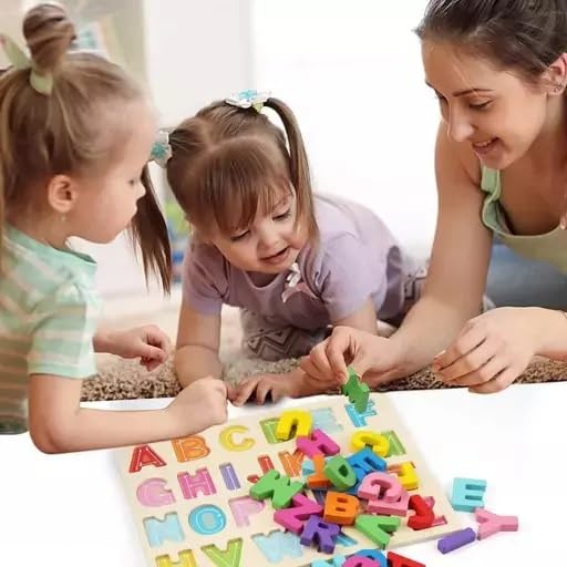 Wooden Alphabet ABCD Puzzle Toy - Capital Letters Learning Game for Toddlers & Preschool Kids - Educational Early Learning Toy for Home & Classroom Use