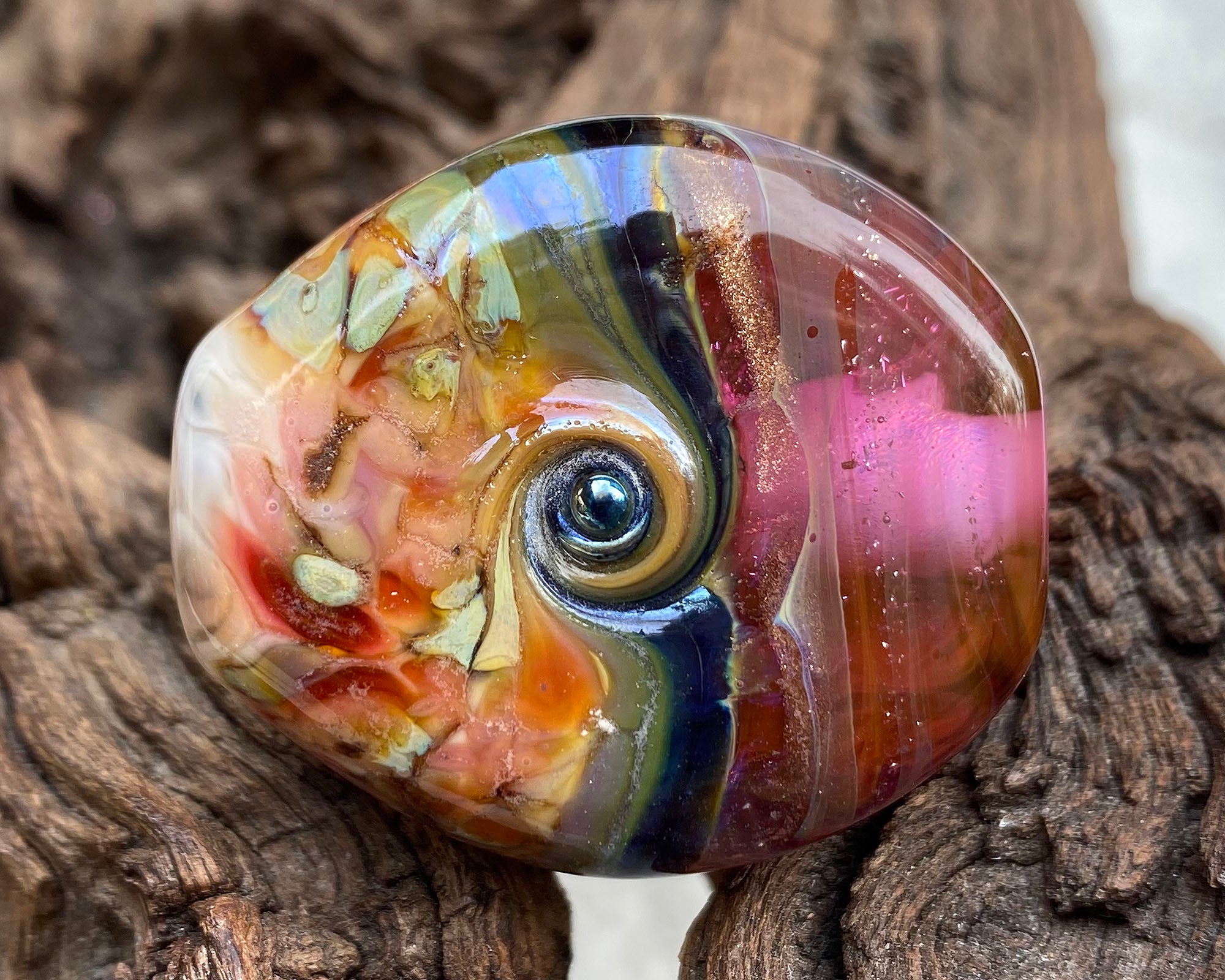 Handmade Pink Mosaic Lampwork Glass Focal Bead for Jewelry Making - DIY Necklace, Bracelet & Earring Designs - Perfect for Beaders and Craft Enthusiasts