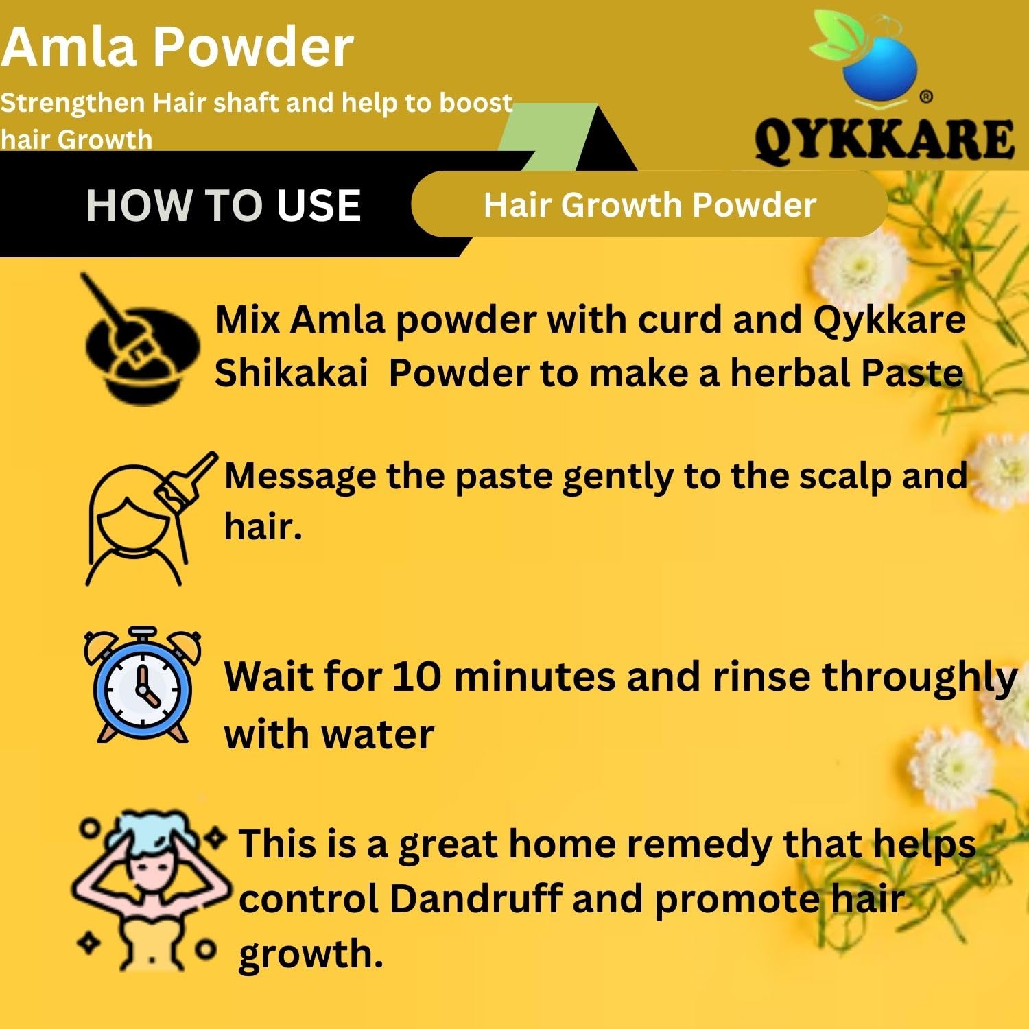 QYKKARE Premium Amla Fruit Powder for Hair Growth - 100% Natural & Organic (100g) | Promotes Stronger, Healthier Hair | Perfect for DIY Hair Masks & Ayurvedic Treatments