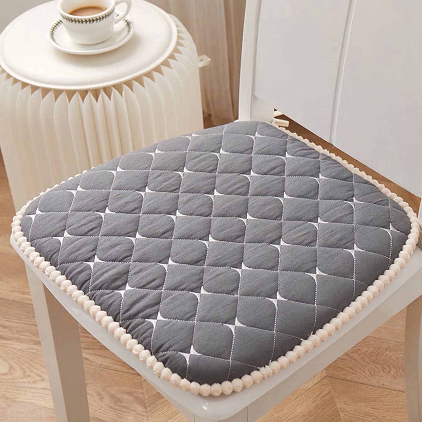 Premium 4-Pack Gray Lace-Up Dining Chair Cushions - Removable & Washable Kitchen Chair Seat Cushions for Comfortable Dining & Home Decor