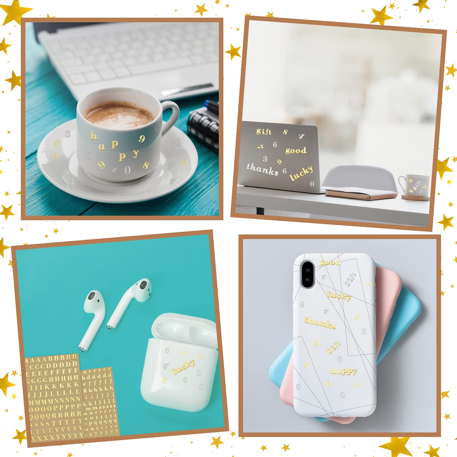 Outus 18 Sheets Small Letter Stickers - Mini Alphabet & Number Stickers, Self-Adhesive Monogram Letters for Scrapbooking, Arts & Crafts (Gold, Silver) - Perfect for DIY Projects, Card Making, and Home Decor