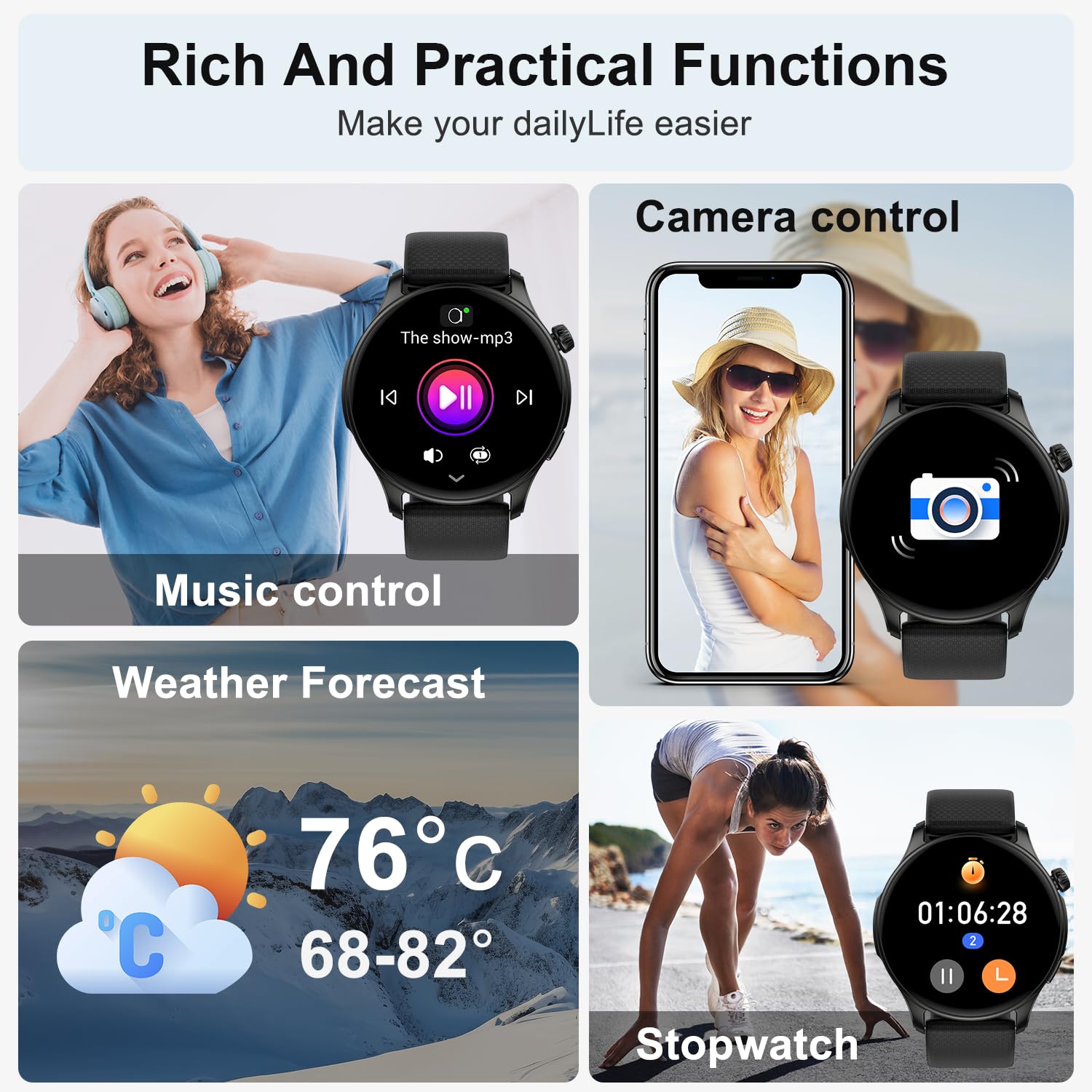 Smart Watch for Men & Women - Waterproof Fitness Tracker with Heart Rate Monitor, Step Counter, Call Function - Compatible with iPhone, Android & Samsung Phones - Perfect for Running, Workouts & Daily Use