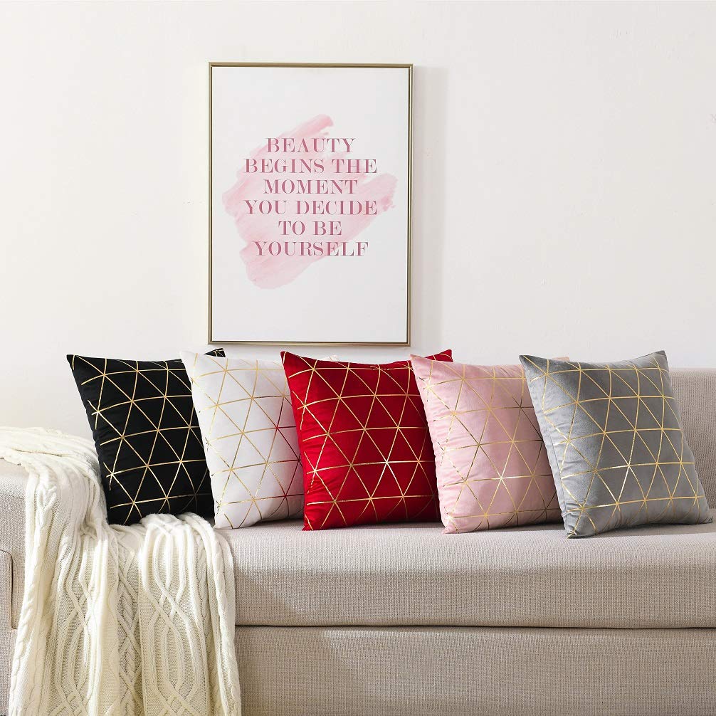 2 Pack 18x18 Inch Square Throw Pillow Covers - Soft Decorative Cushion Cases in Pink & Gold for Living Room, Bedroom, Sofa Decor