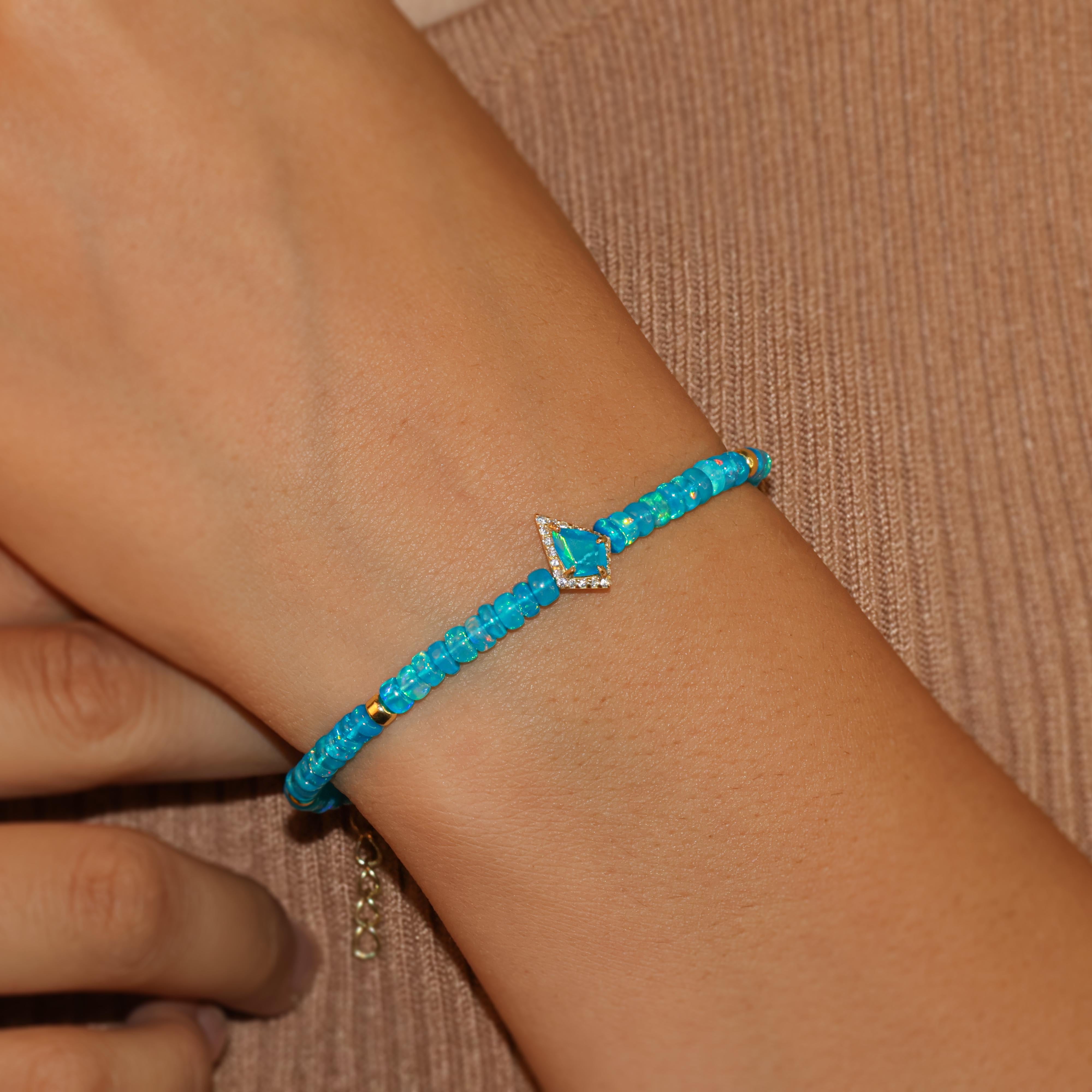 Natural Paraiba Opal Gemstone Kite Charm Beaded Bracelet for Women - Elegant Boho Jewelry Gift for Birthday, Anniversary & Special Occasions