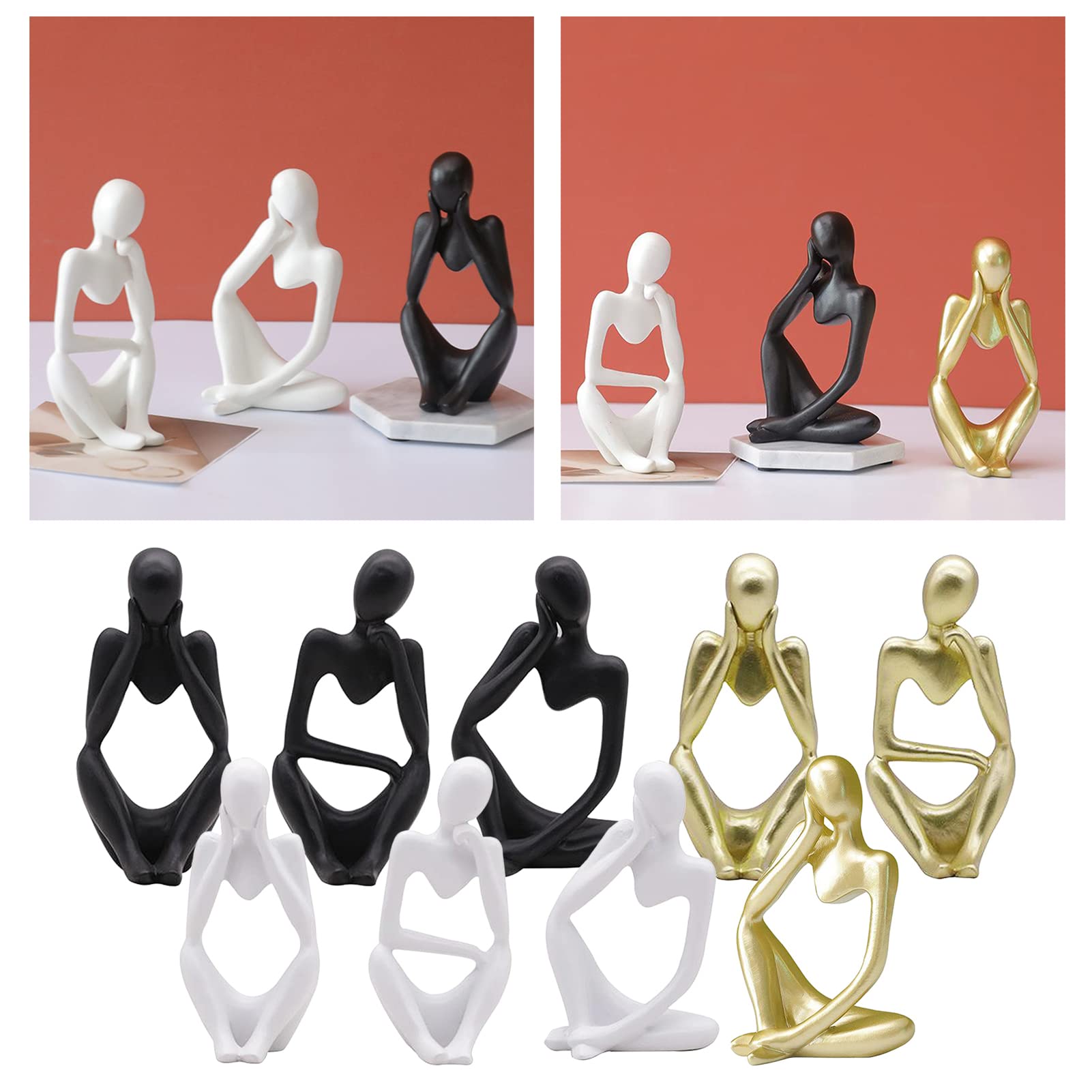 3Pcs Modern Abstract Thinker Statue Set - White Resin Art Sculpture for Home Decor, Shelf, Living Room & Office - Perfect for Bookshelf Display, Coffee Table Centerpiece & Gift Idea