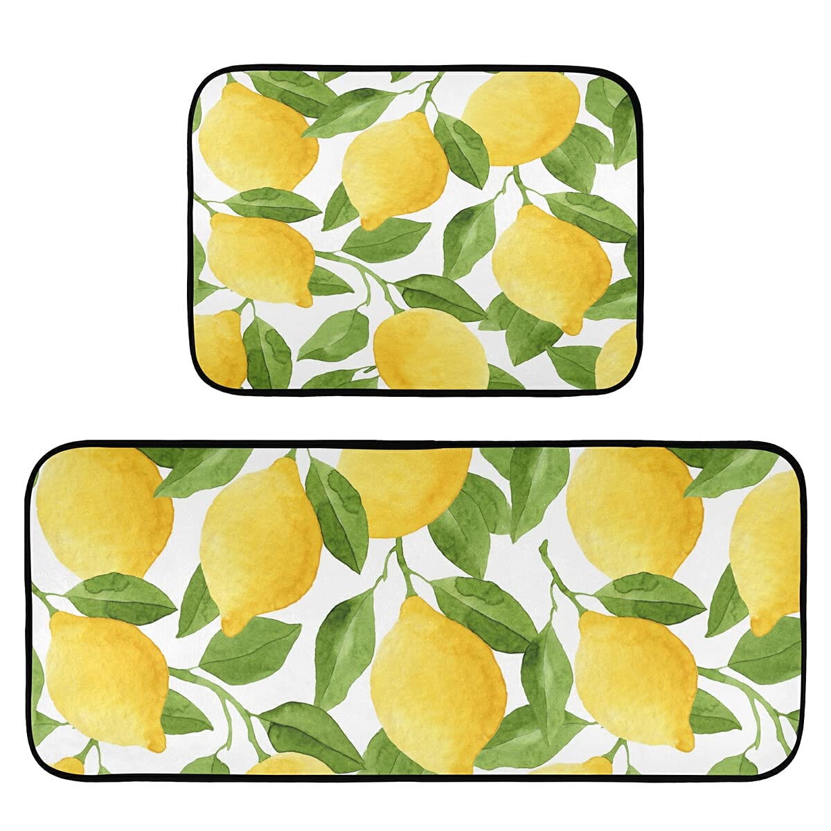 Emelivor Non-Slip Washable 2-Piece Kitchen Rug Set with Lemon Green Leaf Design - Anti-Skid Floor Mats for Home, Kitchen & Laundry Room - Perfect for Entryway, Sink Area & High-Traffic Spaces