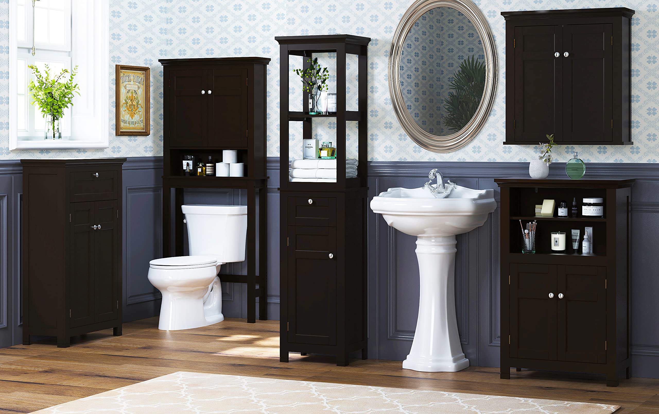 Spirich Bathroom Storage Cabinet - Freestanding Wood Floor Cabinet with Doors & Adjustable Shelves, Entryway Organizer (Espresso) - Perfect for Bathroom, Bedroom, Living Room & Hallway Storage Solutions