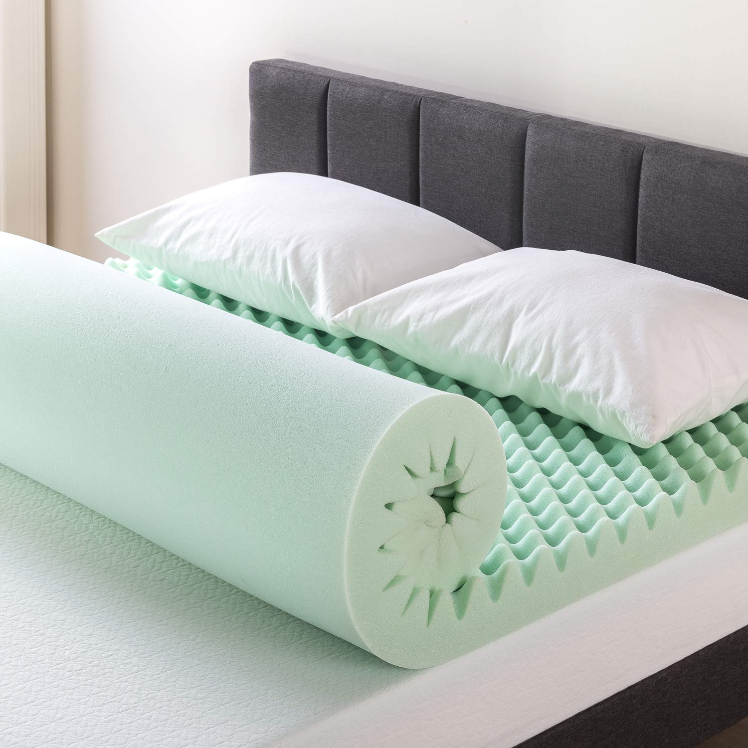 4 Inch Egg Crate Memory Foam Mattress Topper with Aloe Infusion - CertiPUR-US Certified, Cooling Comfort for Short Queen Beds | Perfect for Guest Rooms, Dorms & RV Sleeping