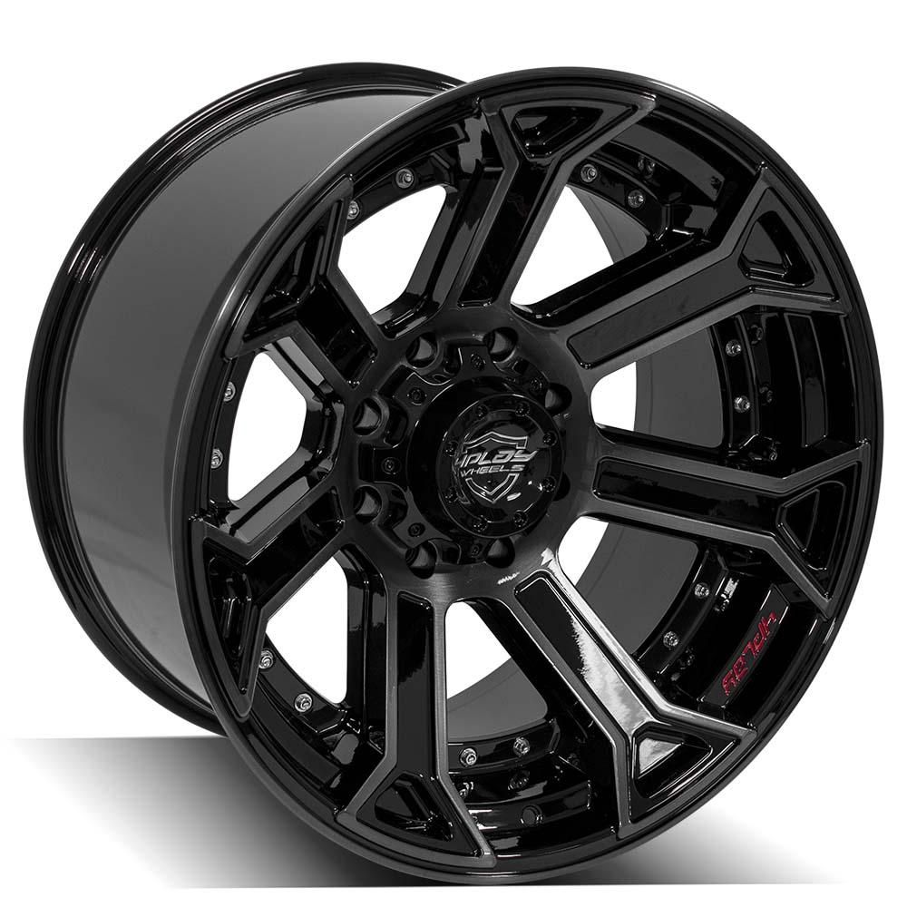 4Play Gen2 4P70 Gloss Black Wheels 22x12.0 - Brushed Face & Tinted Clear Finish - 8x170mm Bolt Pattern - 124.9mm Offset - Perfect for Trucks & Off-Road Vehicles